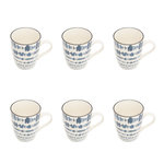 SECRET DE GOURMET Lot de 6 Mugs en Porcelaine  Umami Rayon  31cl Bleu