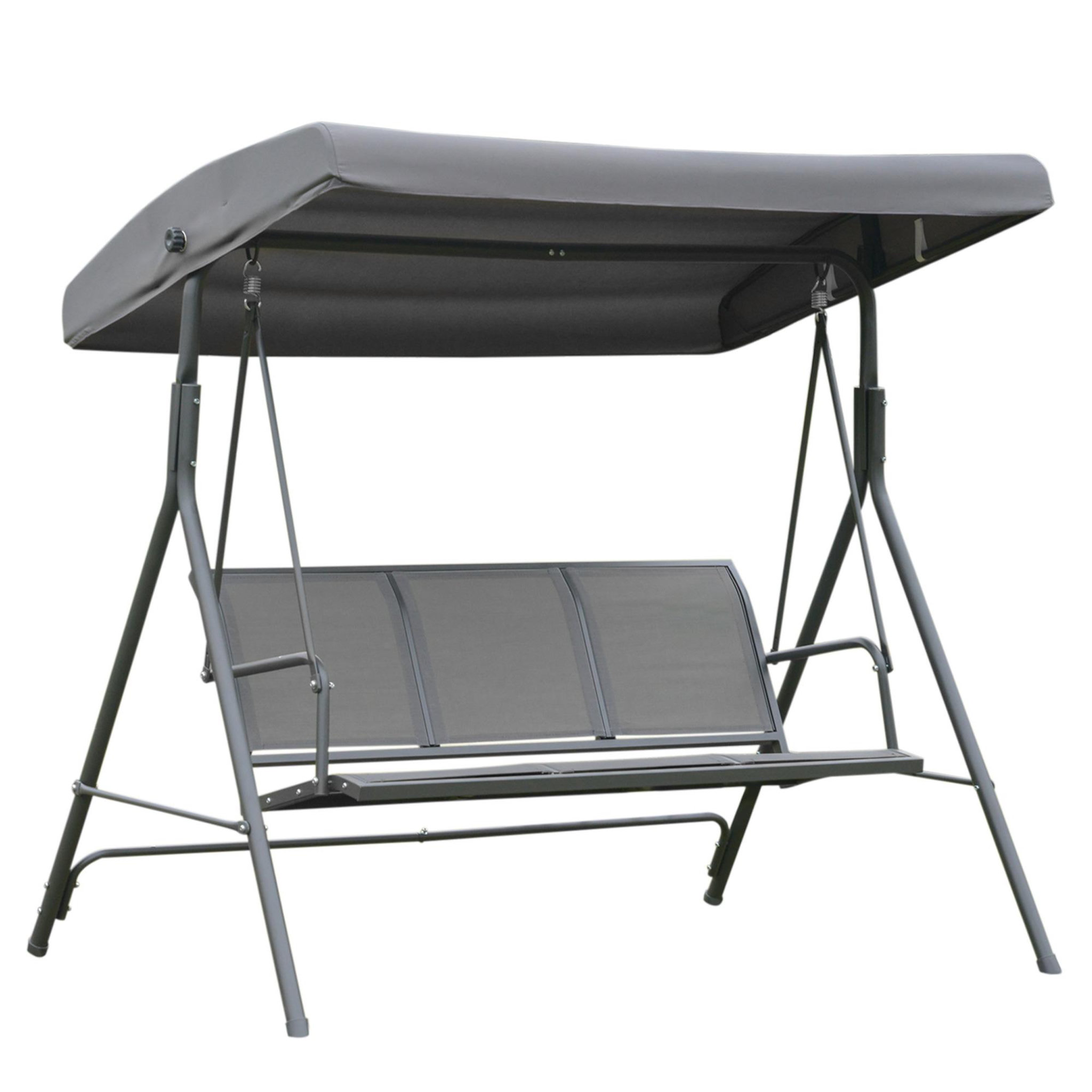 Voir la diapositive 1 : OUTSUNNY Balancelle de jardin 3 places grand confort toit inclinaison réglable assise et dossier ergonomique acier textilène gris