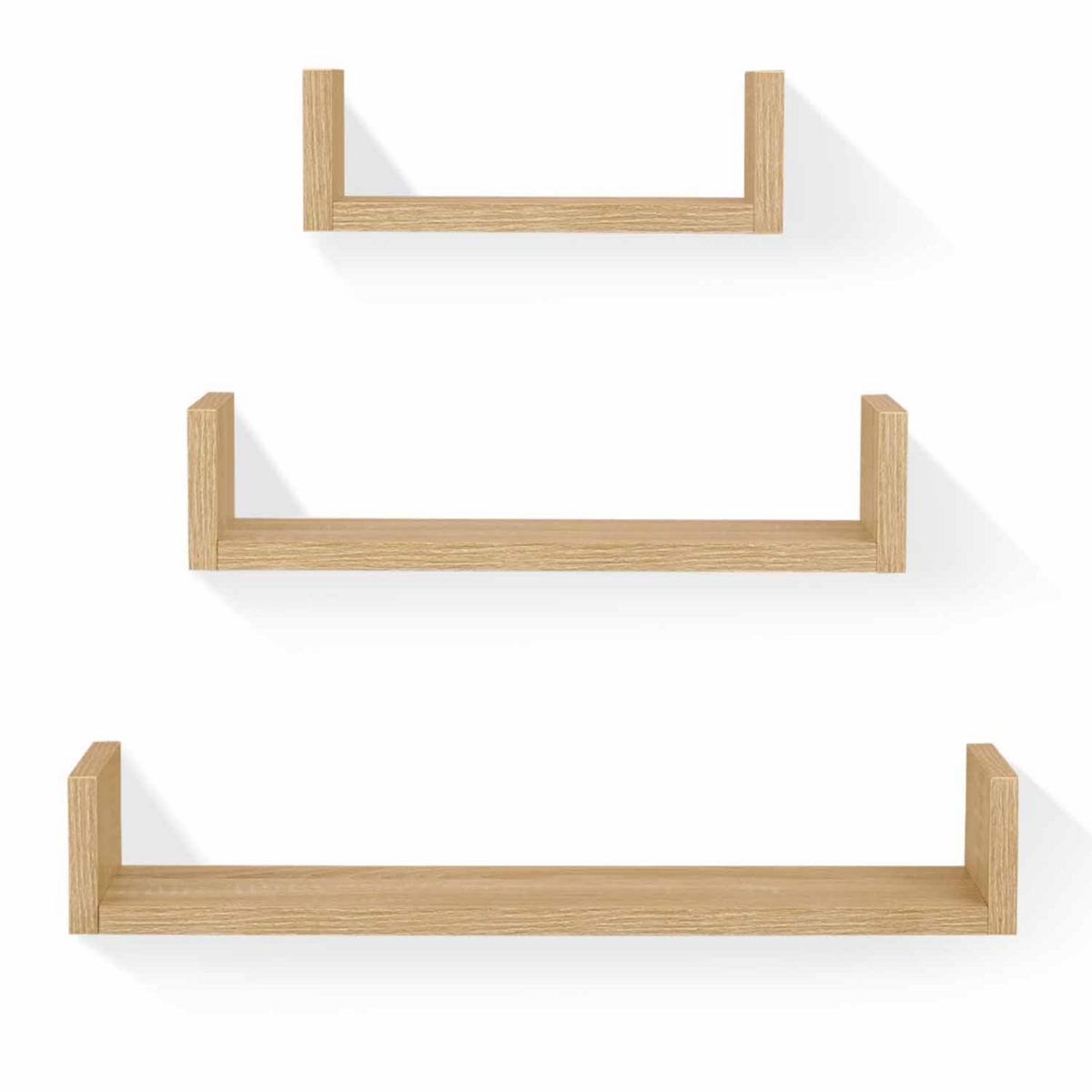 ID MARKET Lot de 3 étagères murales façon hêtre 60/45/30 cm