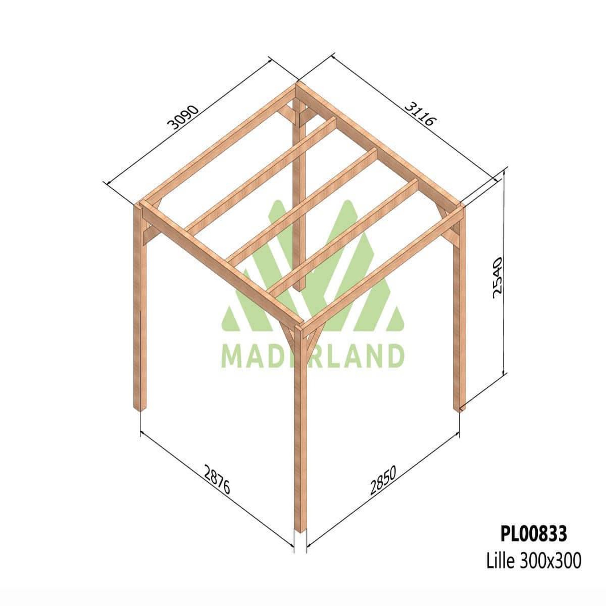 Voir la diapositive 2 : JARDIDECO Pergola en bois lamellé-collé lille 300 x 300 cm  - maderland