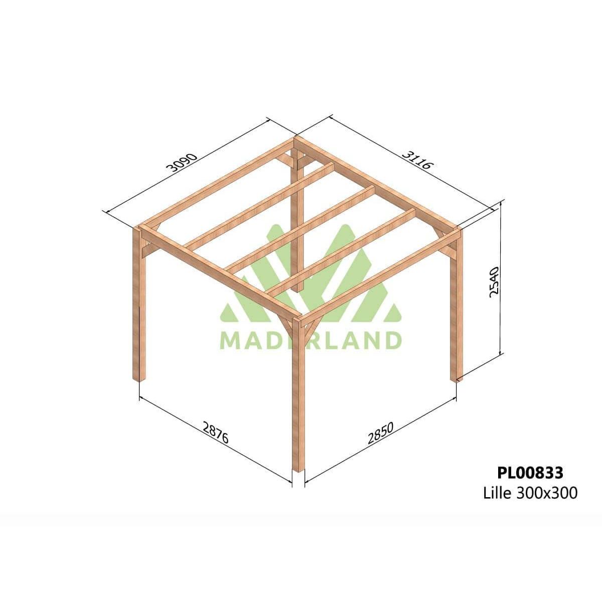 JARDIDECO Pergola en bois lamellé-collé Lille 300 x 300 cm  - Maderland