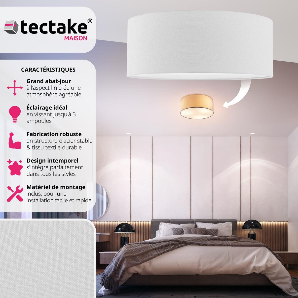 tectake Plafonnier structure en acier blanc