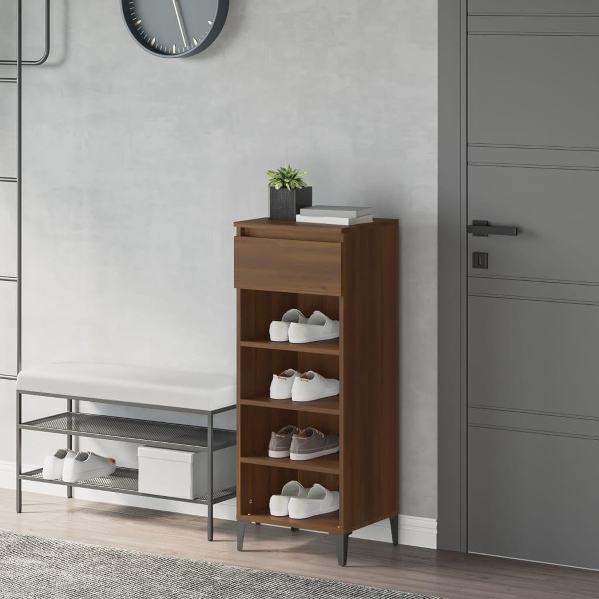 Voir la diapositive 1 : VIDAXL Etagere a chaussures Chene marron 40x36x105 cm Bois ingenierie