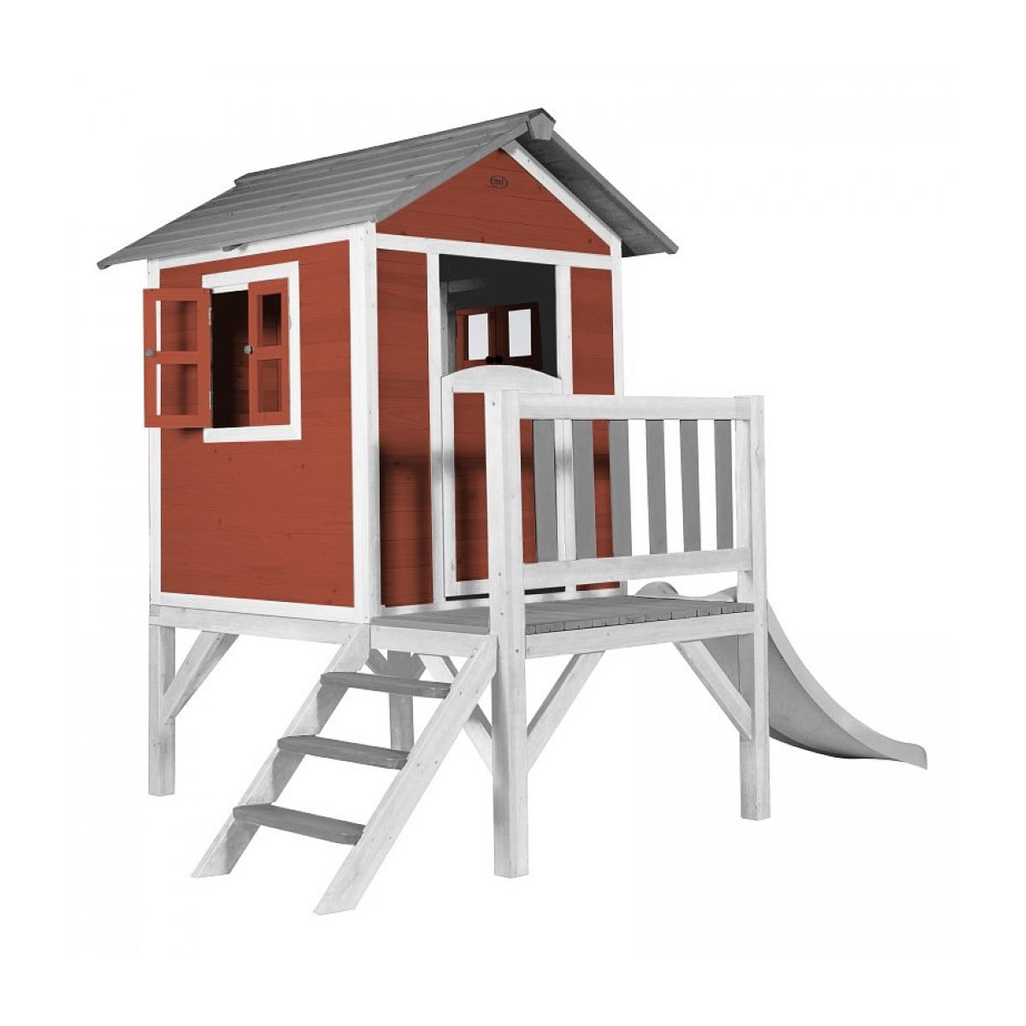 Voir la diapositive 2 : Axi House AXI Maisonnette Lodge XL en bois Rouge toboggan Blanc