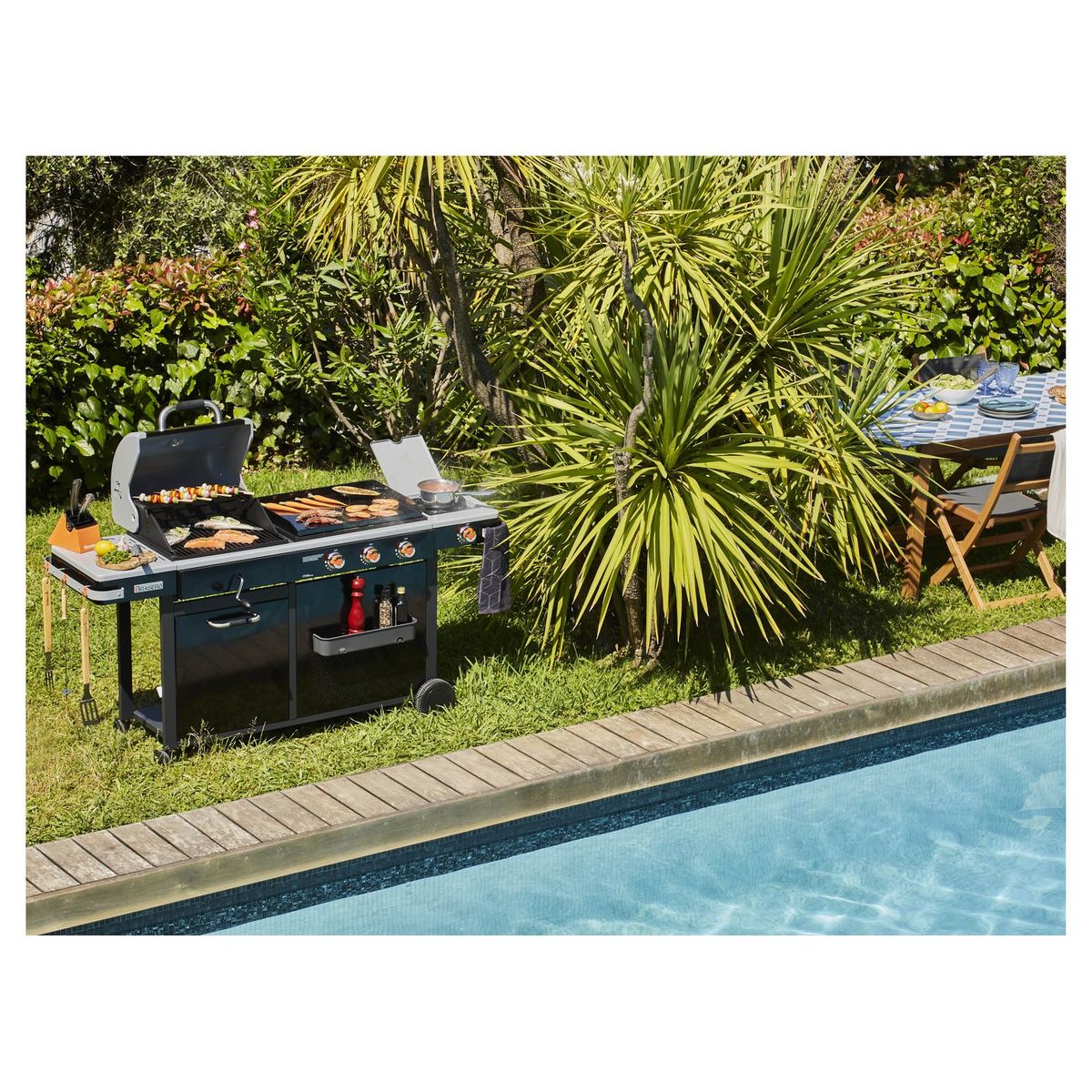 BRASERO Barbecue charbon de bois et plancha gaz 3 brûleurs + 1 brûleur latéral