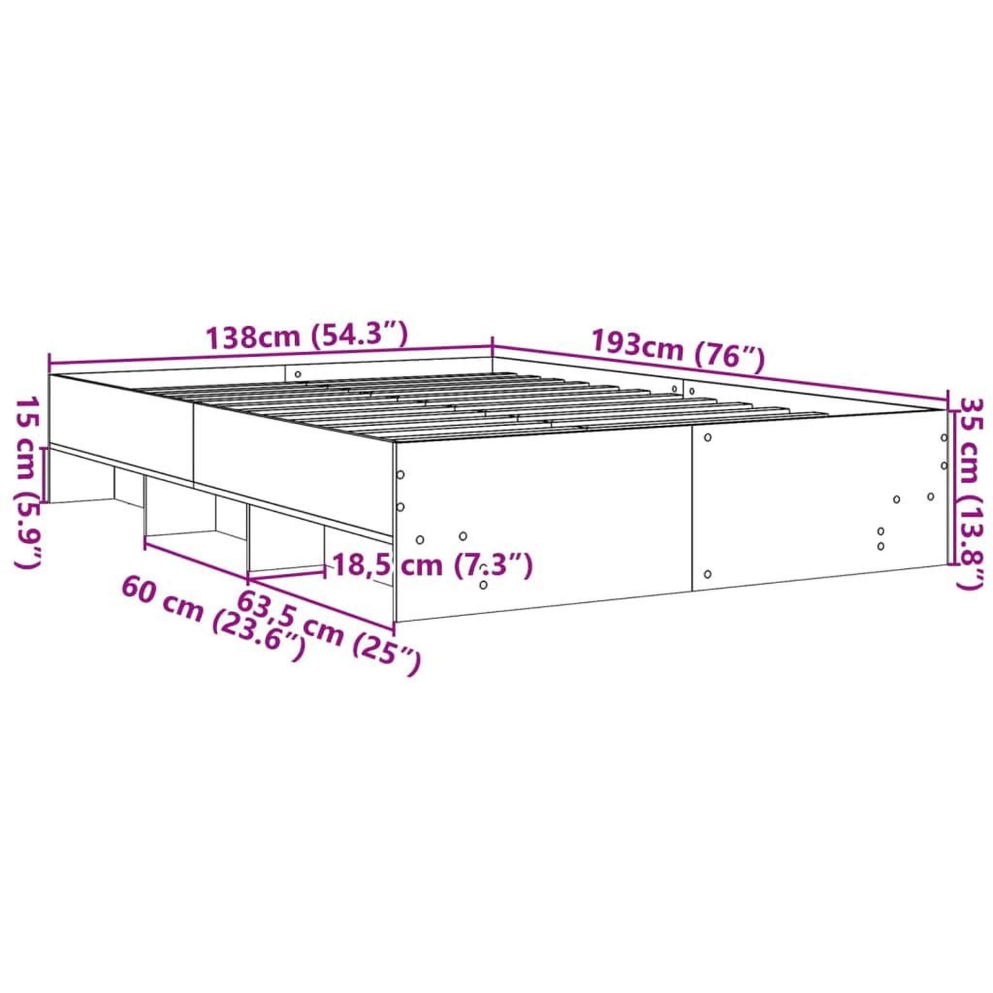 Voir la diapositive 6 : VIDAXL Cadre de lit sans matelas chene sonoma 135x190 cm