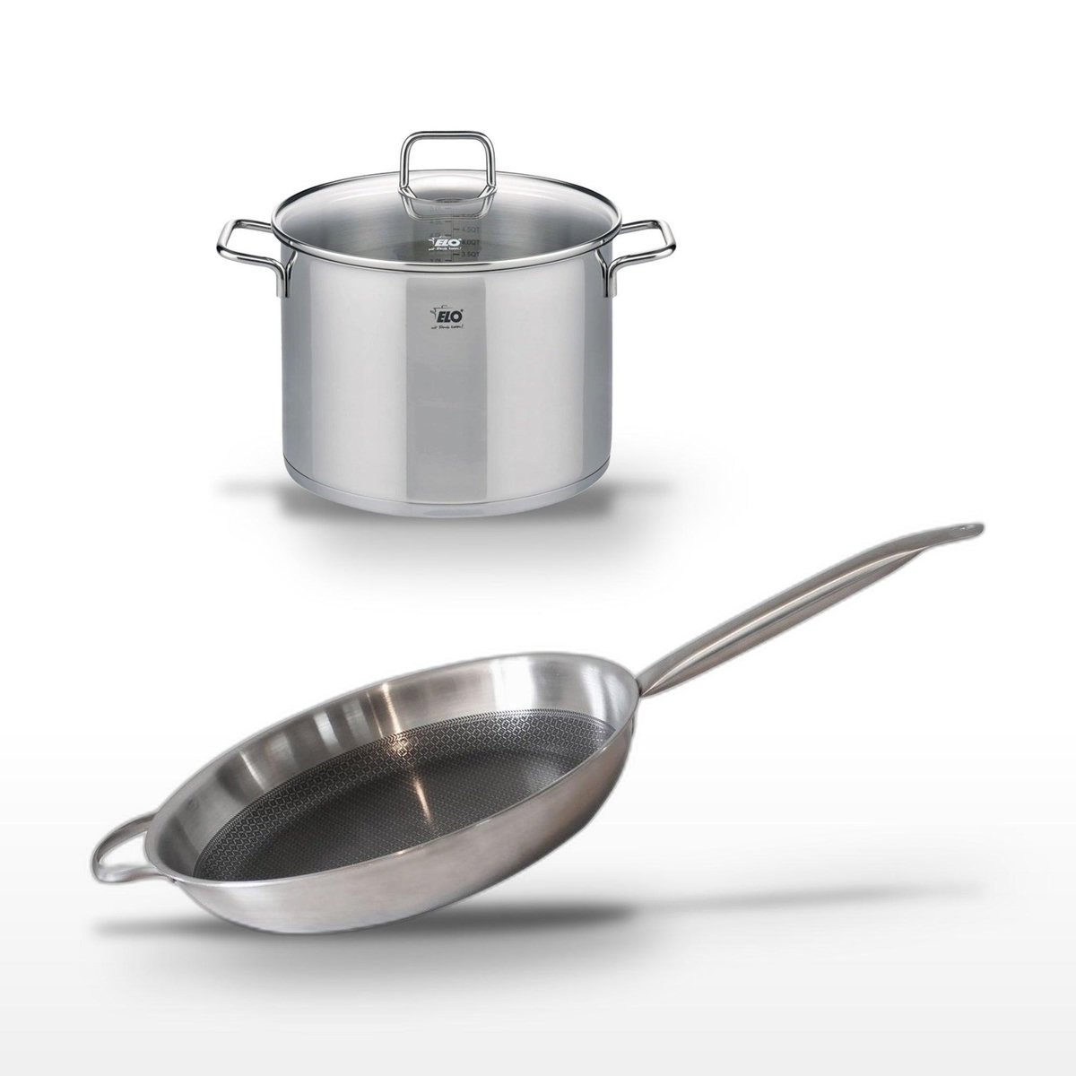 ELO Lot Poêle en acier inoxydable 32cm et Faitout 26cm Elo Relief Solution