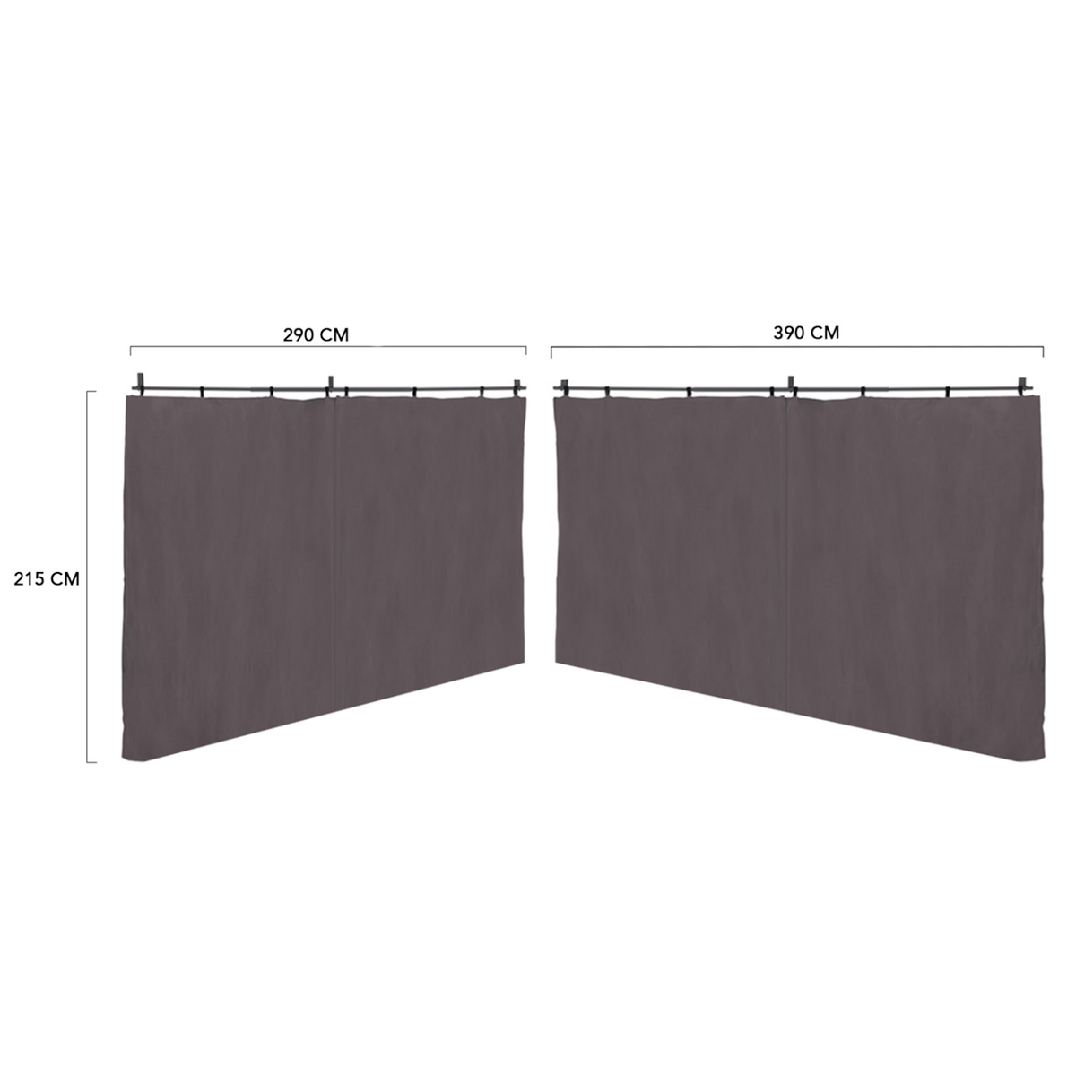 ID MARKET Lot de 2 rideaux pour pergola 3 et 4 M gris panneaux muraux avec fermeture éclair
