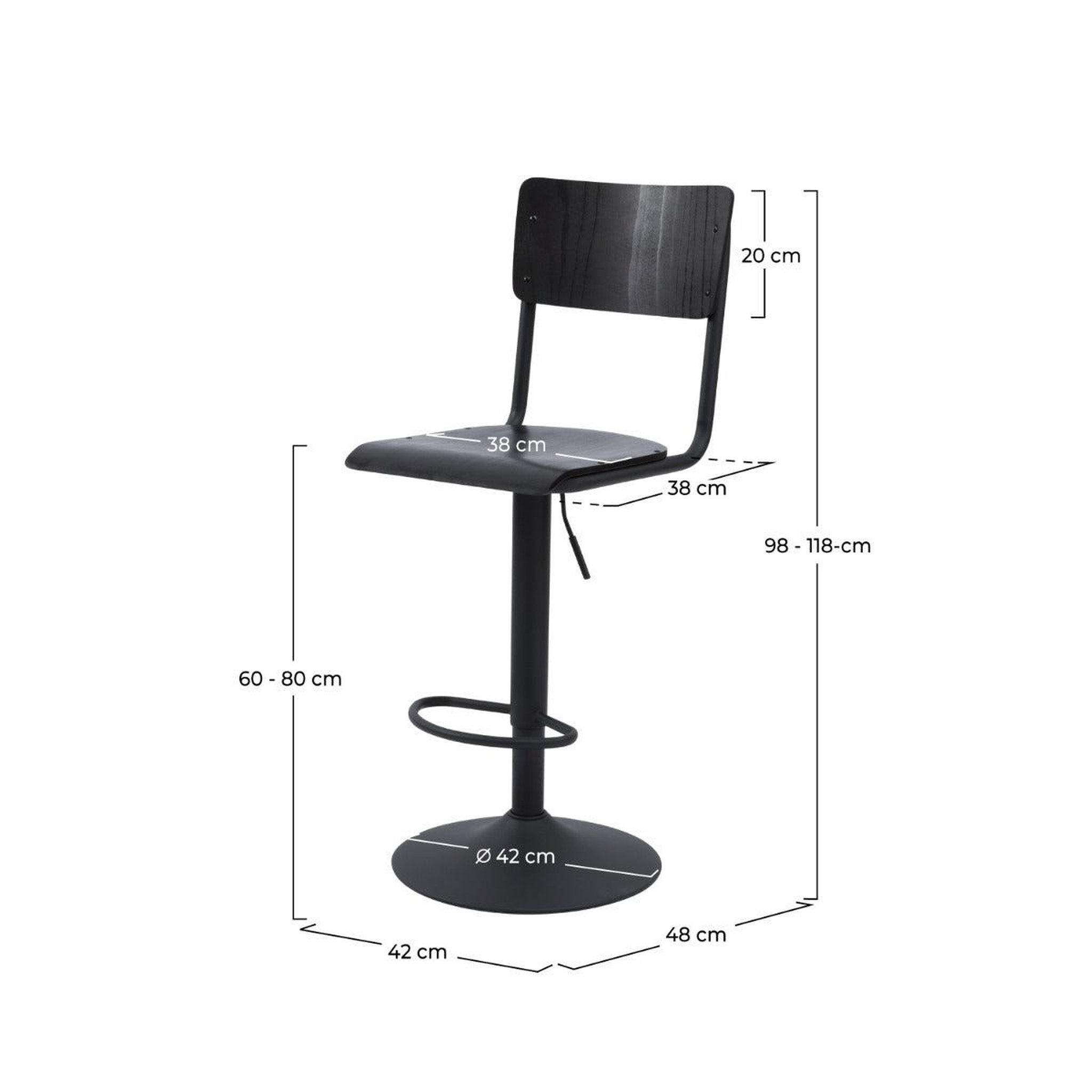 Voir la diapositive 4 : MAISON PAVANE Lot de 2 chaises de bar réglables 60/80 cm en bois noir-clem