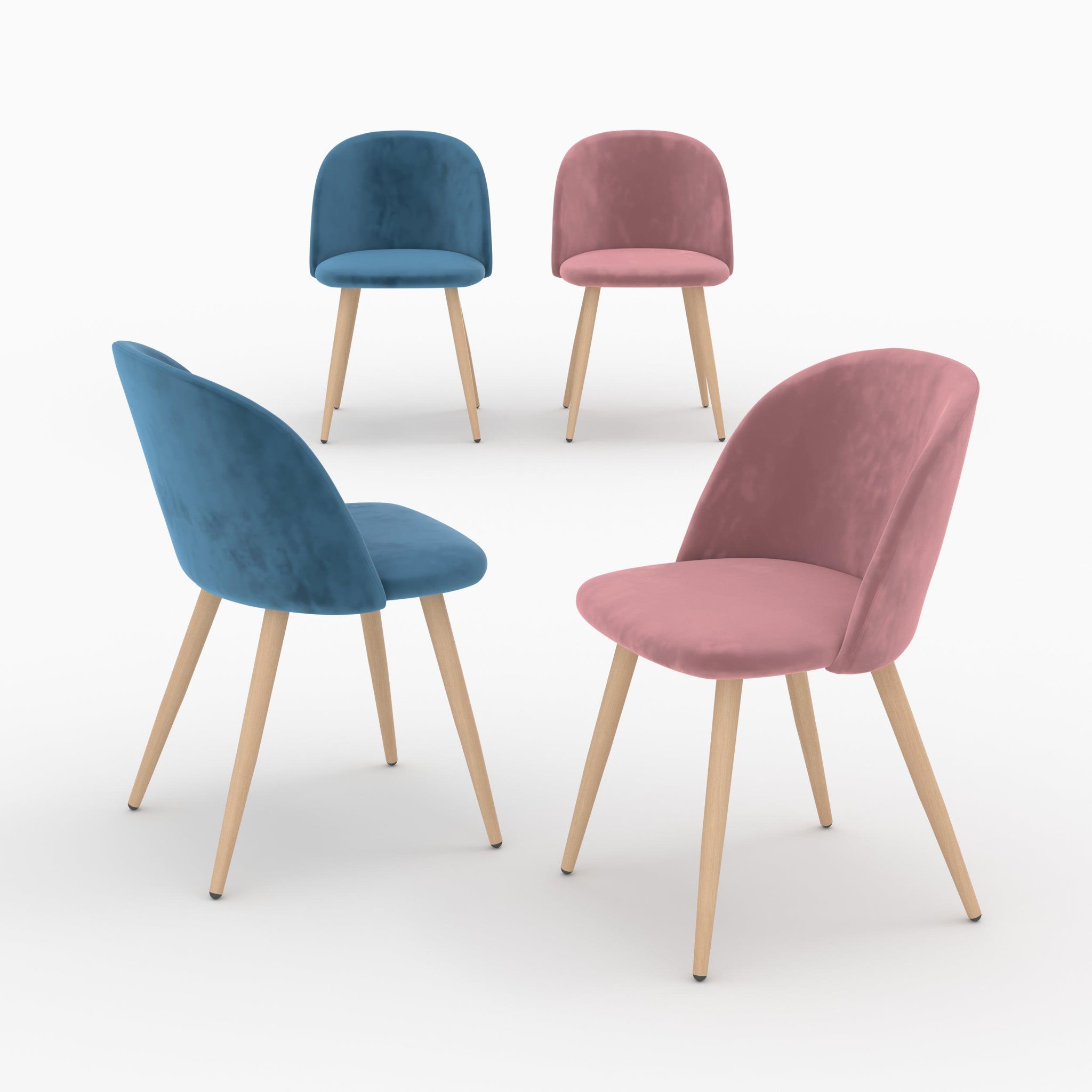 MAISON PAVANE Pack 4 chaises en velours bleu et rose-cozy