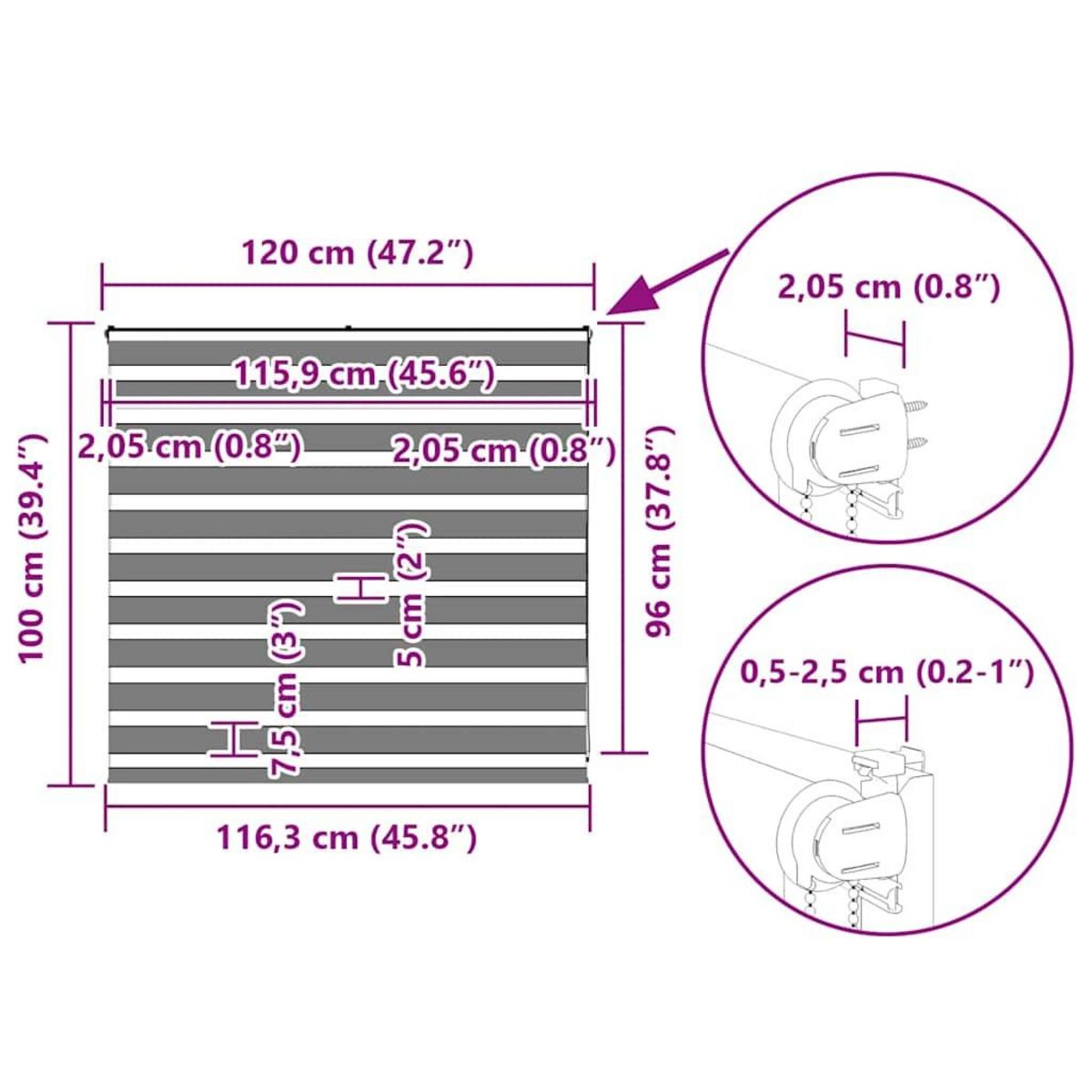 VIDAXL Store zebre gris fonce largeur du tissu 115,9 cm polyester