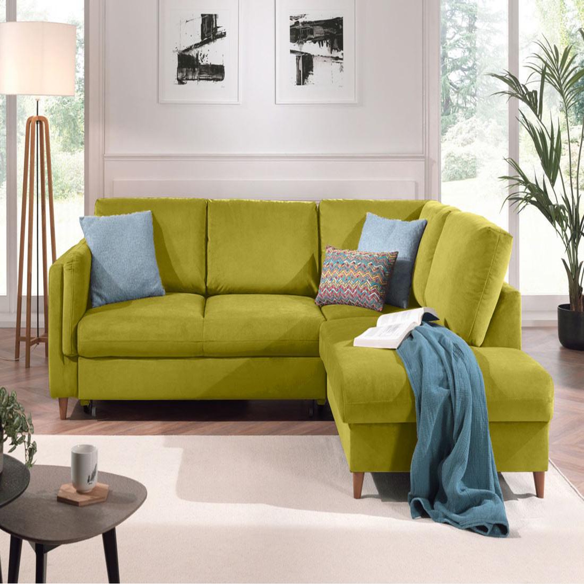 Voir la diapositive 2 : BEST MOBILIER Brooke - canapé d'angle droit - convertible - 5 places - en velours