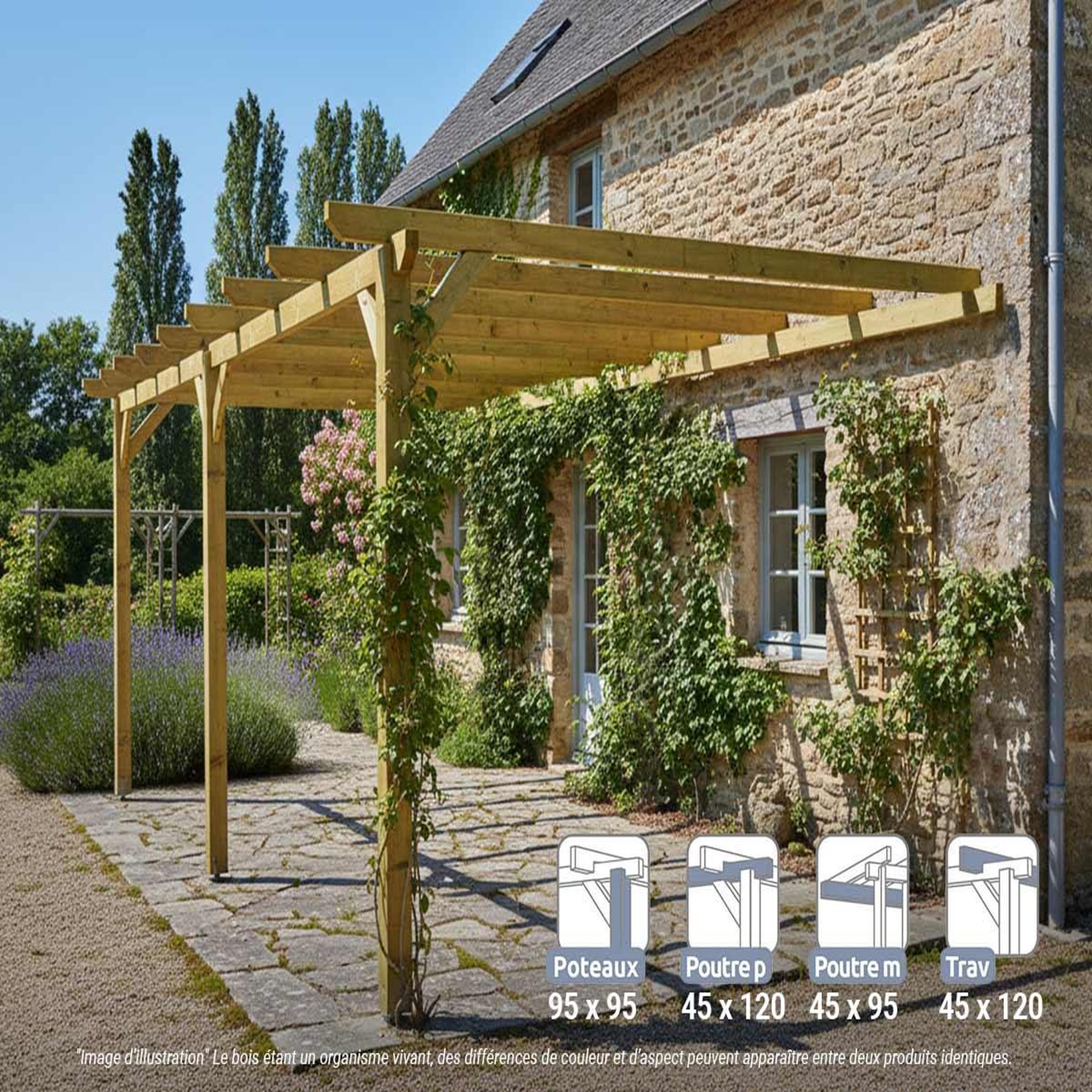 JARDIDECO Pergola adossée en bois massif narbonne 600 x 420 cm - maderland