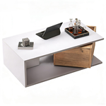 MERAX Table basse pivotante rectangulaire blanc+naturel - 50x90 cm mdf
