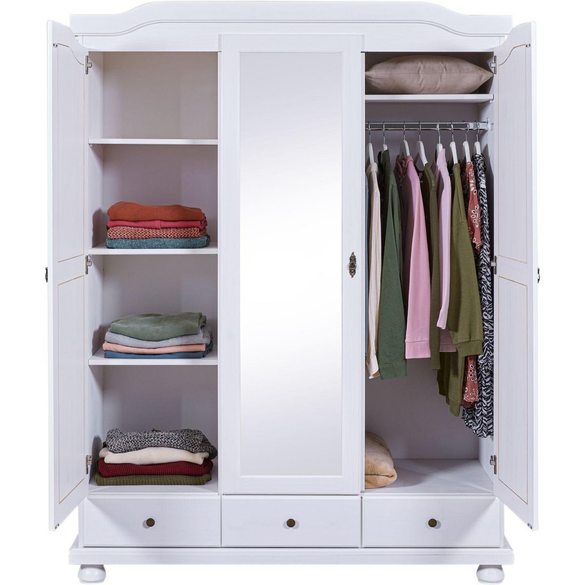 Armoire rustique en pin massif 3 portes  3 tiroirs L104cm BASTIAN