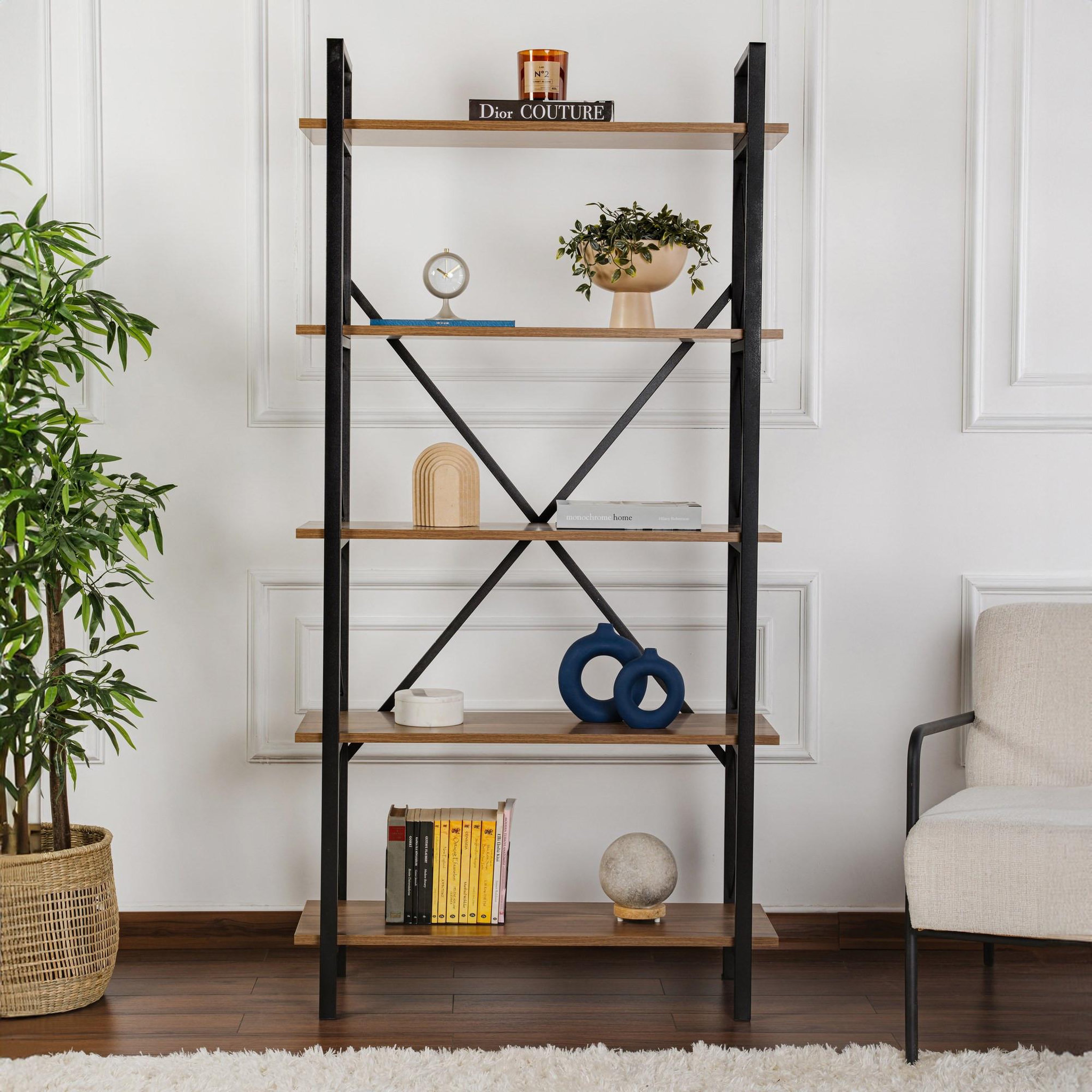 Voir la diapositive 3 : Habitat et Jardin Bibliothèque en bois  Elysian  - 90 x 33 x 180 cm - NoyerNoir