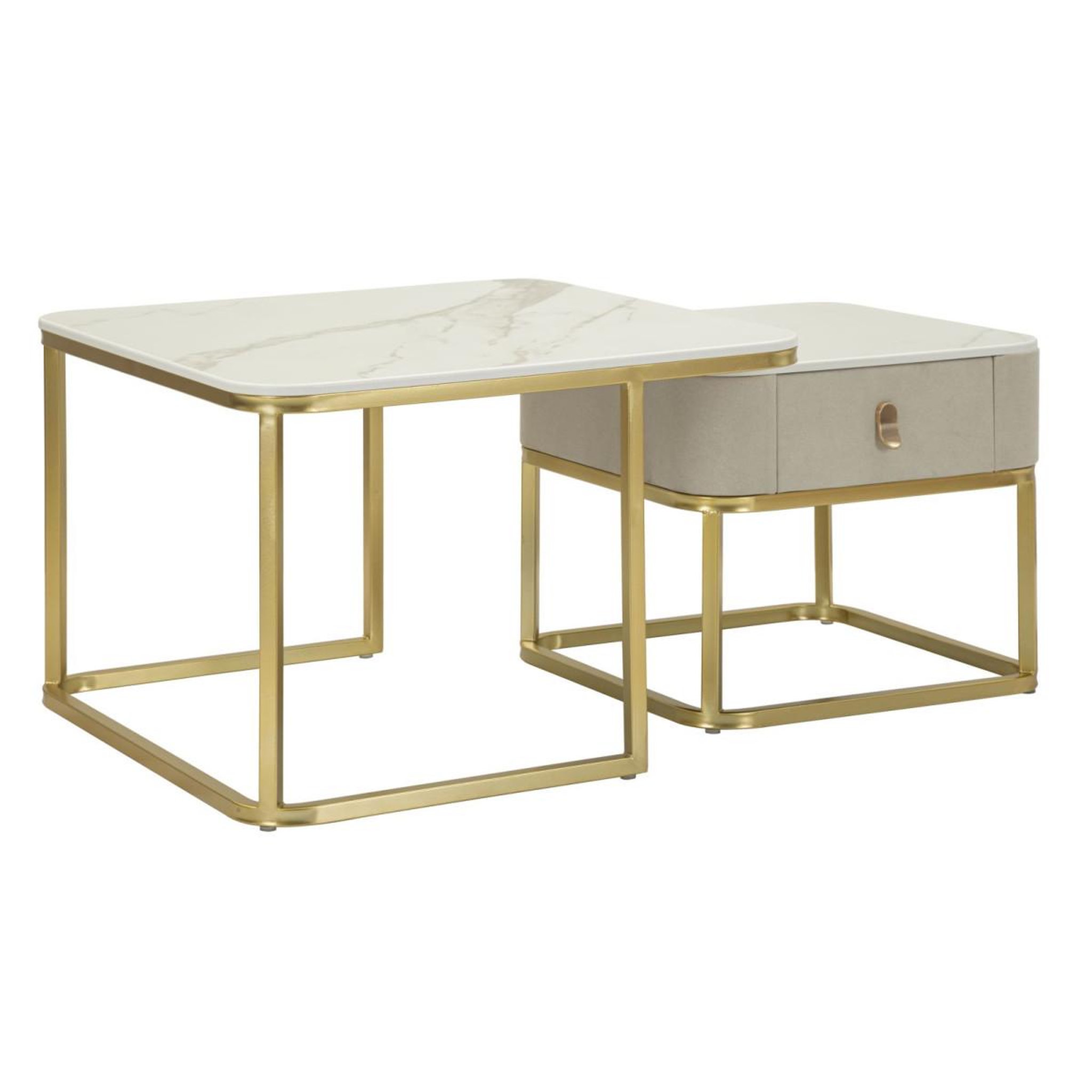 Paris Prix Lot de 2 tables basses  beauty  70cm crème & or