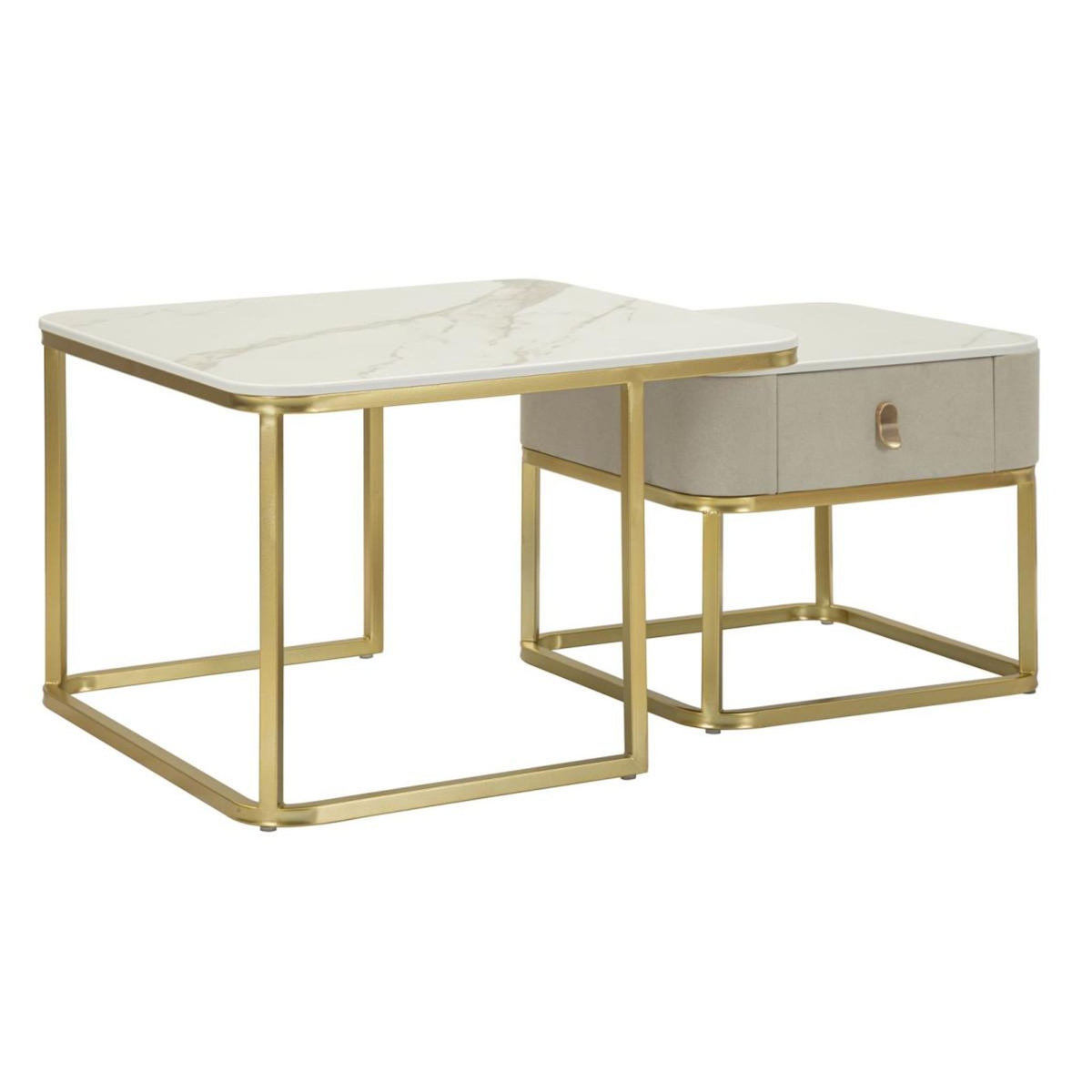 Paris Prix Lot de 2 Tables Basses  Beauty  70cm Crème & Or
