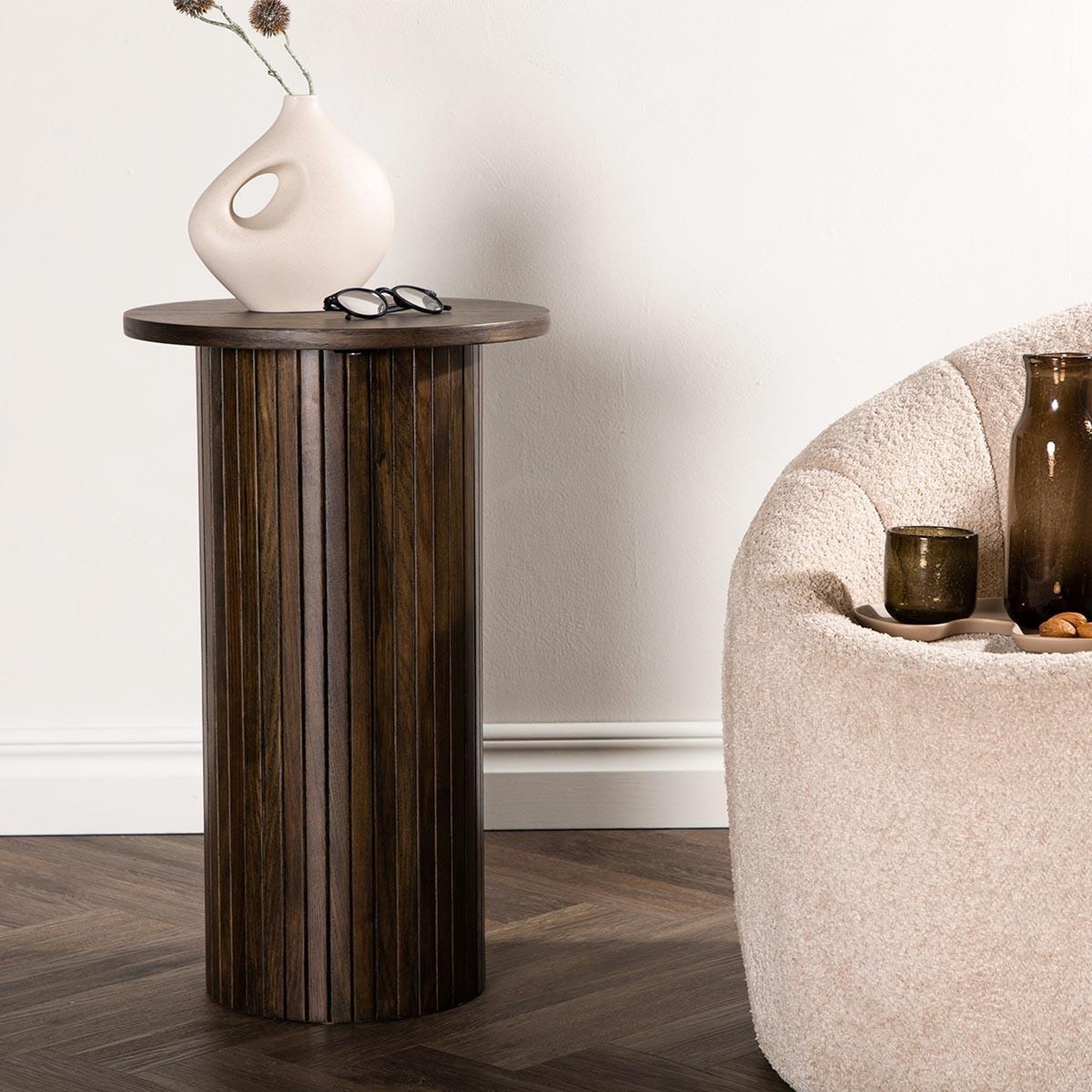 Voir la diapositive 3 : Paris Prix Table d'appoint design nervuré  bianca  65cm marron