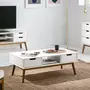 VS VENTA-STOCK Table basse Baku blanc, fabriqué en bois de pin massif, 2 tiroirs, 110 cm