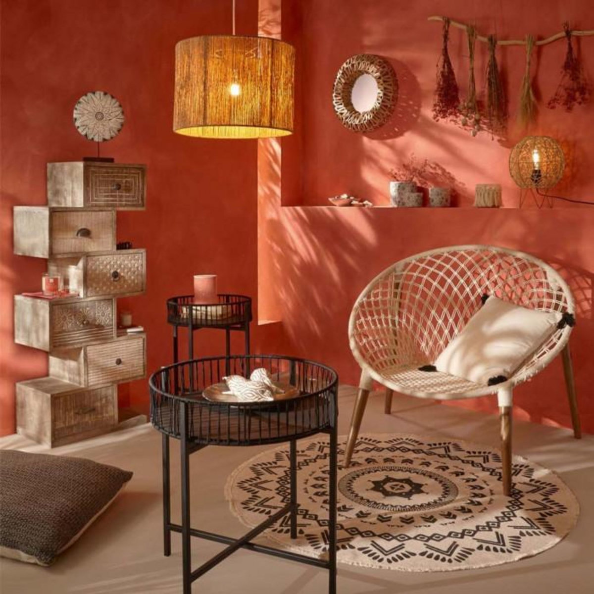 ATMOSPHERA Tapis Rond Déco  Agadir  120cm Noir & Blanc