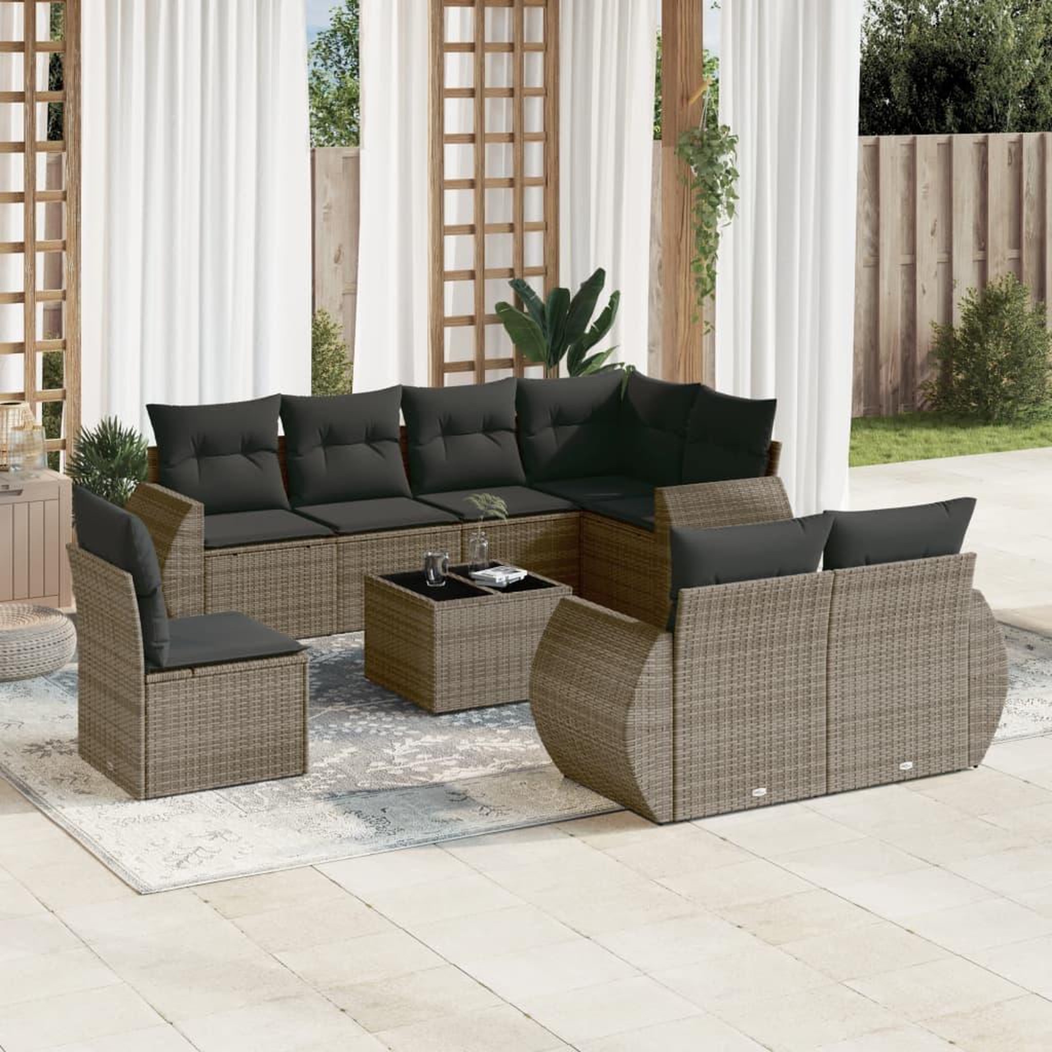VIDAXL Salon de jardin 9 pcs avec coussins gris resine tressee