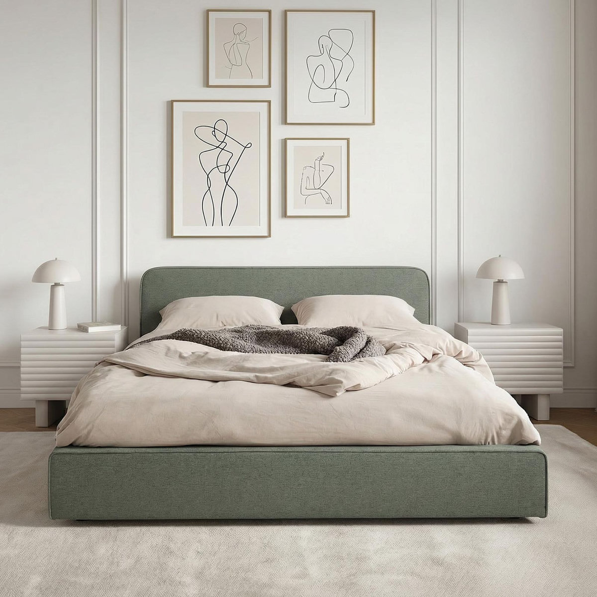 IDIMEX Lit double BELARTI 140 x 190 cm rembourré, revêtement en tissu