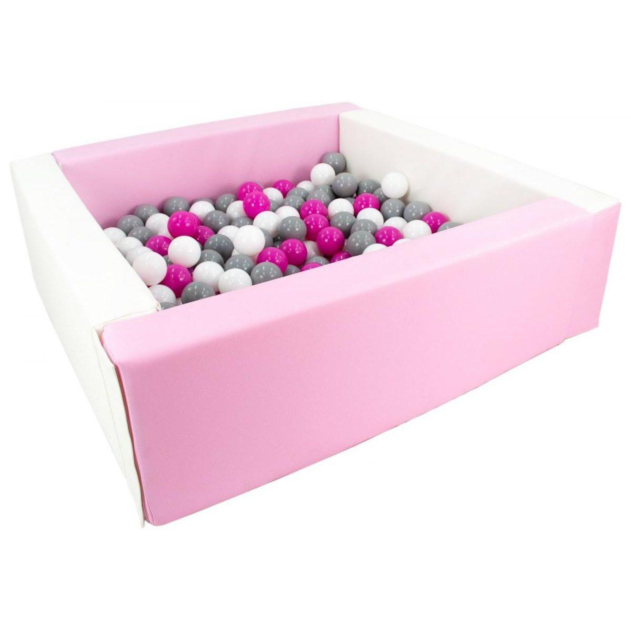 VELINDA Piscine à balles carrée avec 200 balles - blanc, rose (pastel)/blanc, rose, gris
