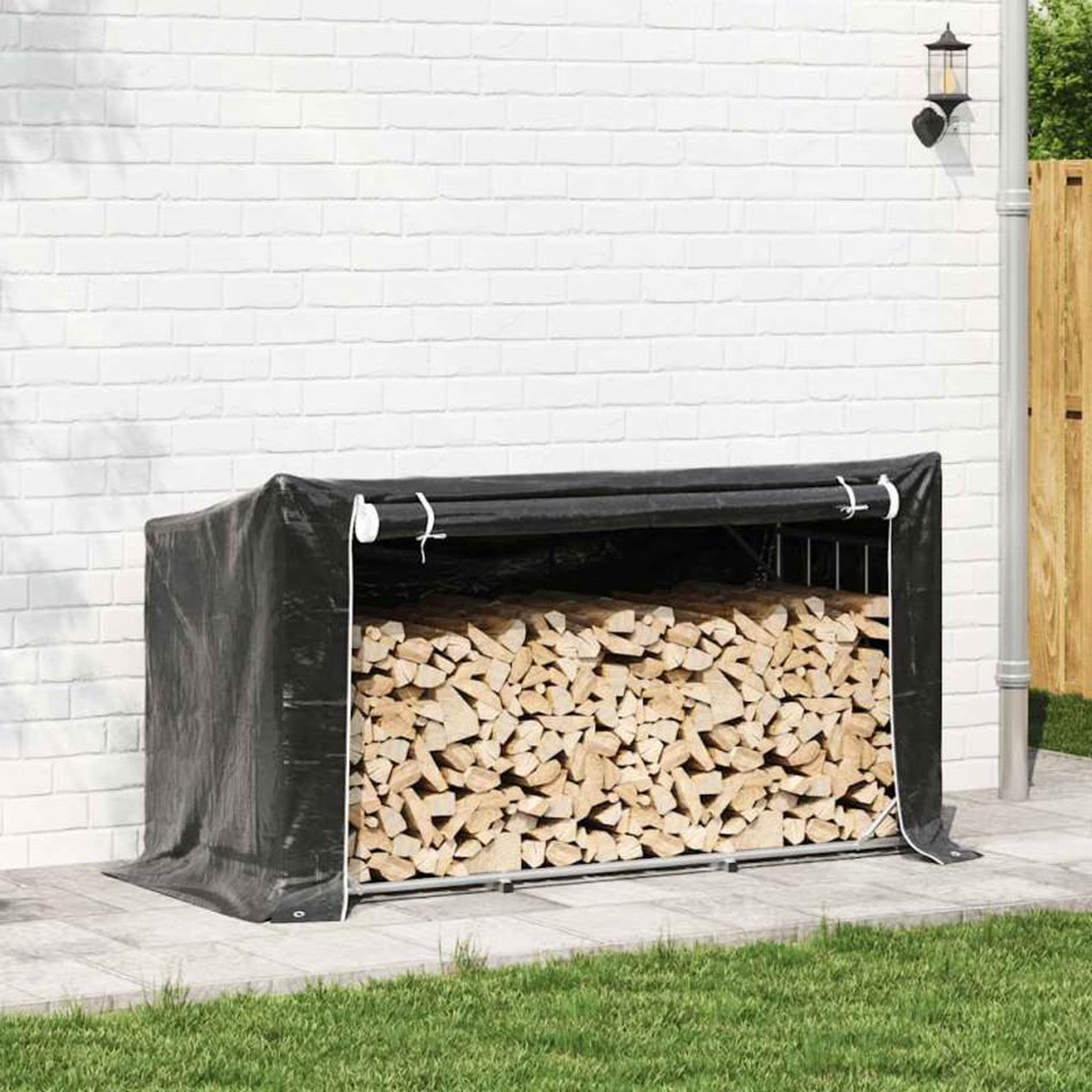 Voir la diapositive 3 : VIDAXL Portant de bois de chauffage et housse de pluie acier galvanisé