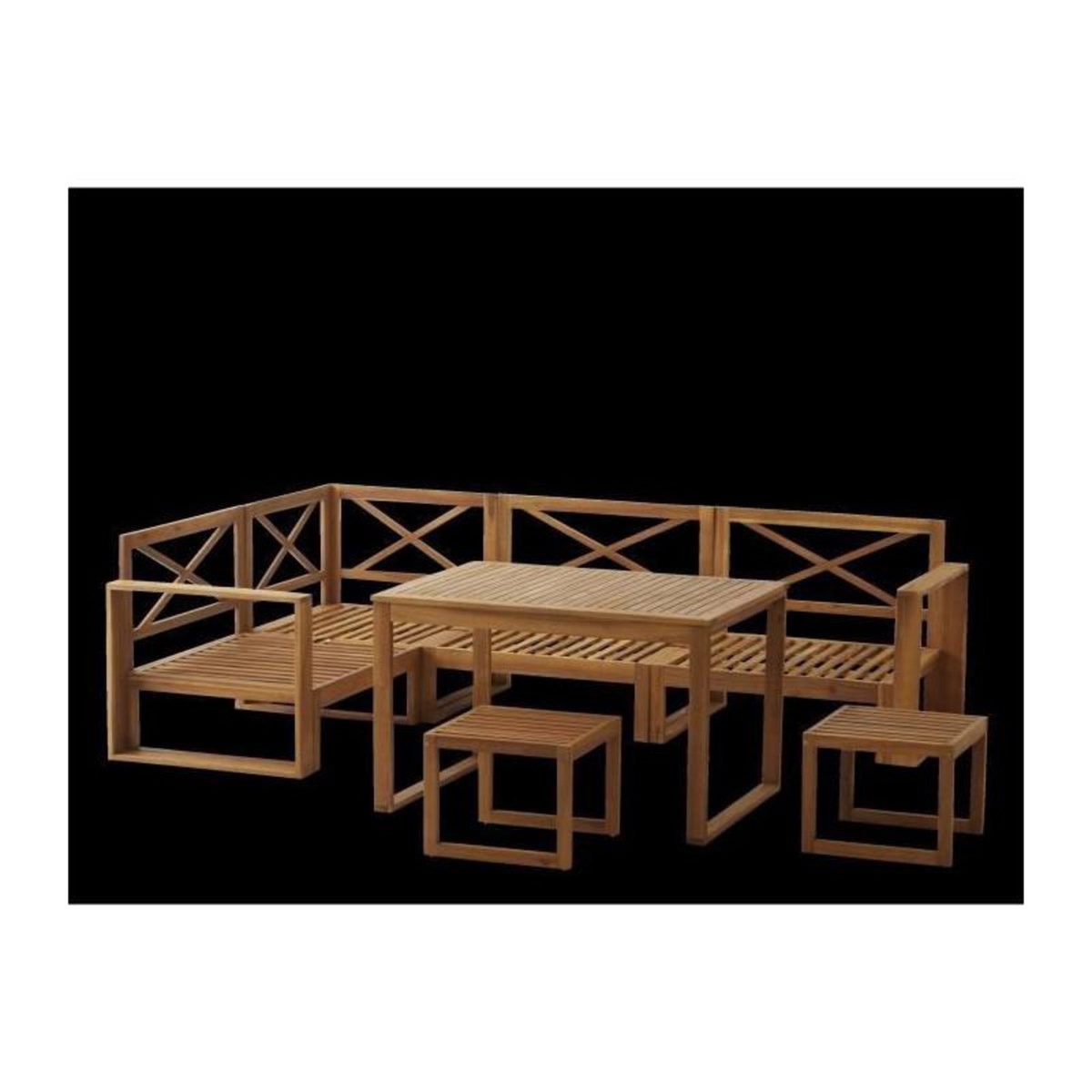 BOCARNEA Salon de jardin en bois dAcacia FSC avec coussins + housse de protection - 7 personnes - Levata - Gris