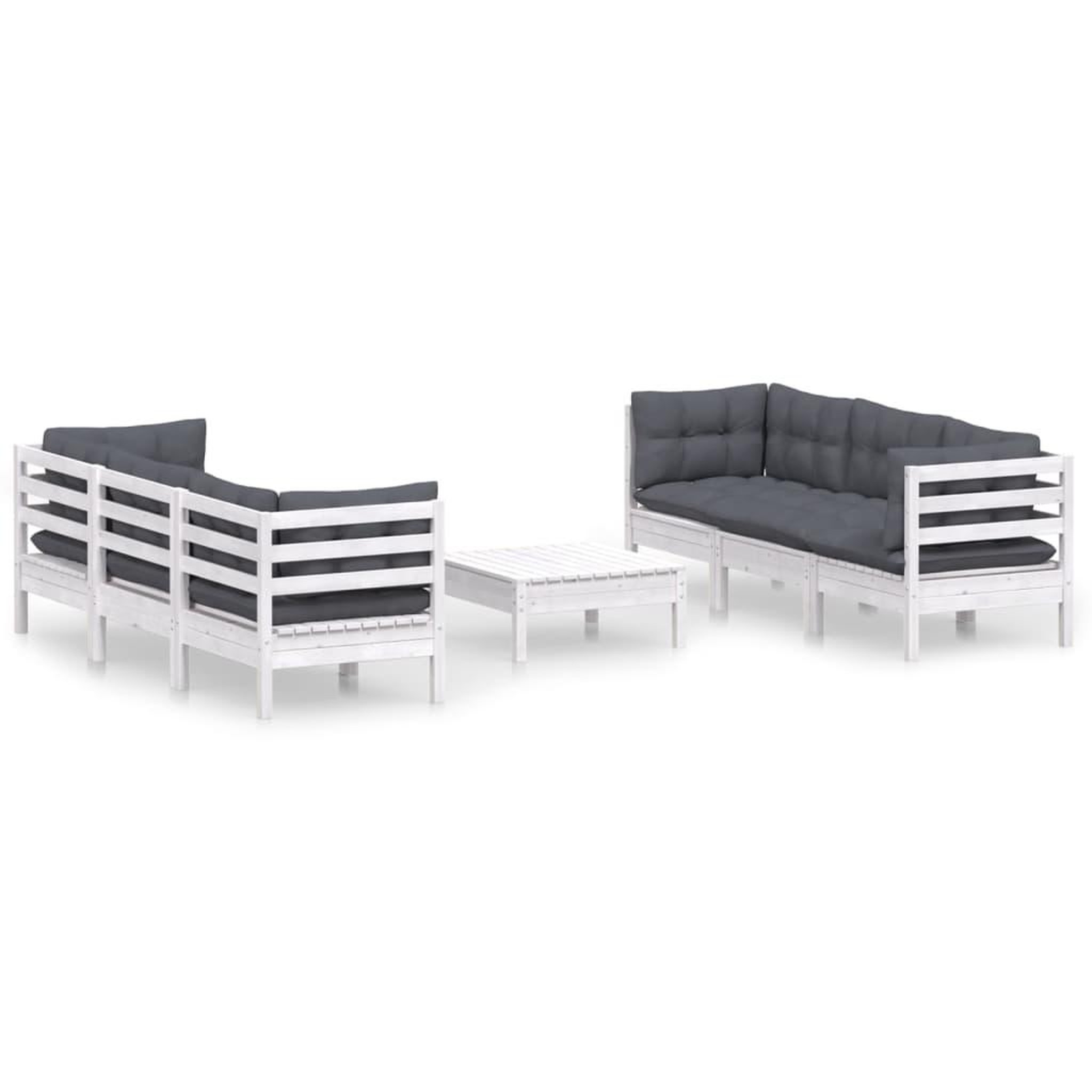 Voir la diapositive 2 : VIDAXL Salon de jardin 7 pcs avec coussins anthracite bois de pin