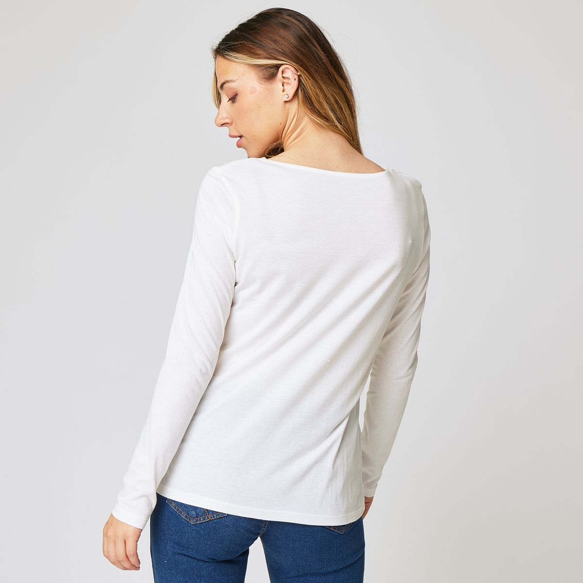IN EXTENSO T-shirt manches longues écru avec broderie femme