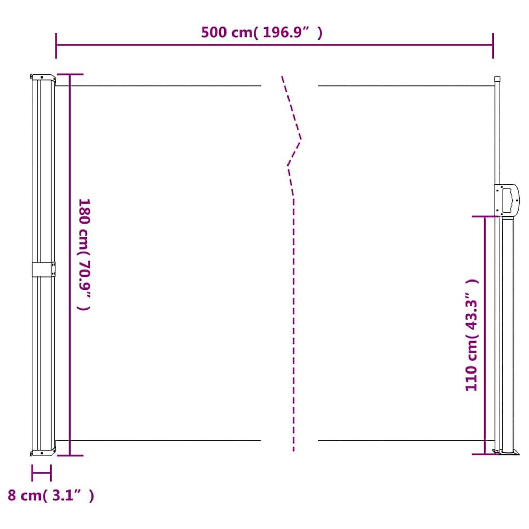 Voir la diapositive 6 : VIDAXL Auvent lateral retractable noir 180x500 cm