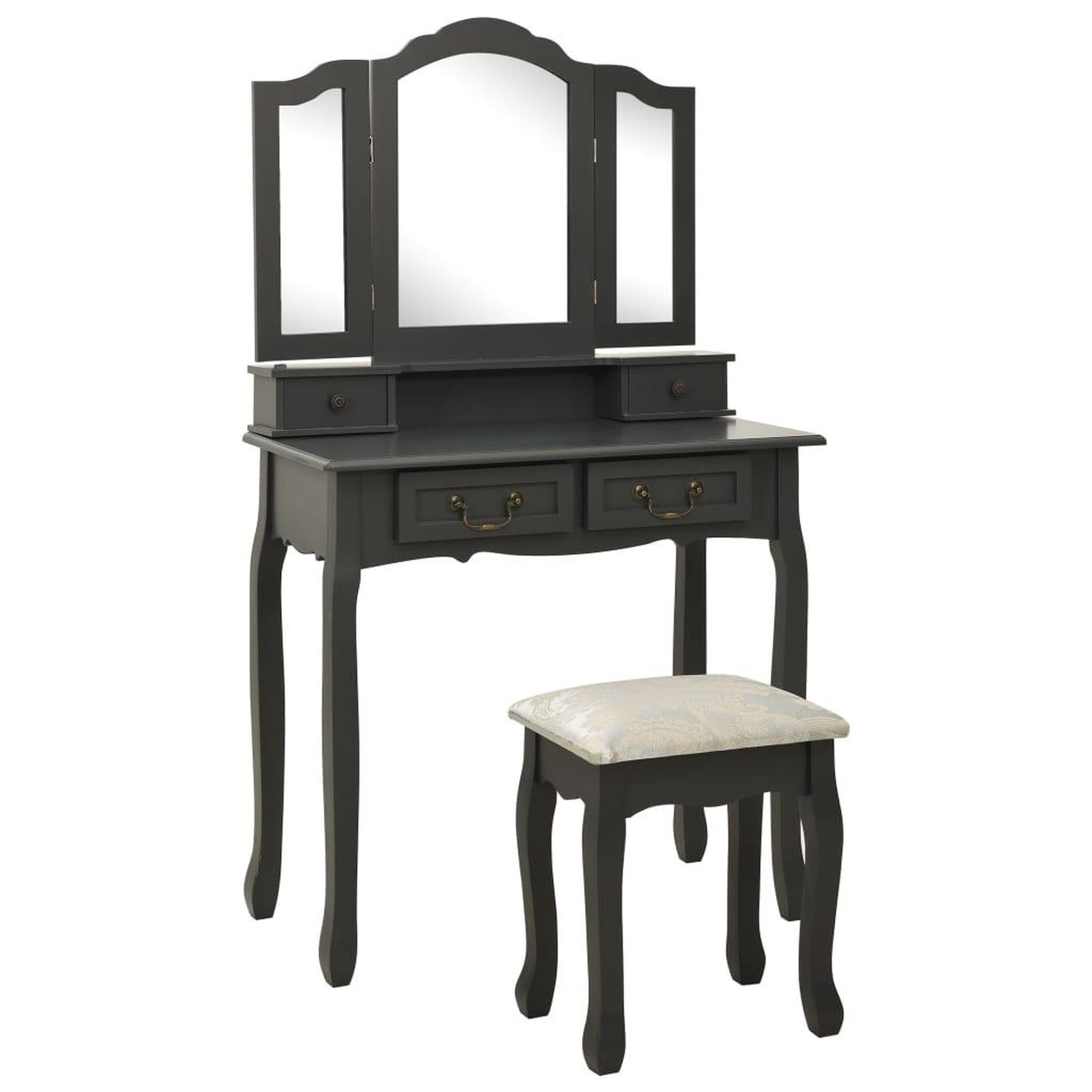 Voir la diapositive 1 : VIDAXL Ensemble de coiffeuse avec tabouret Gris 80x69x141 cm Paulownia