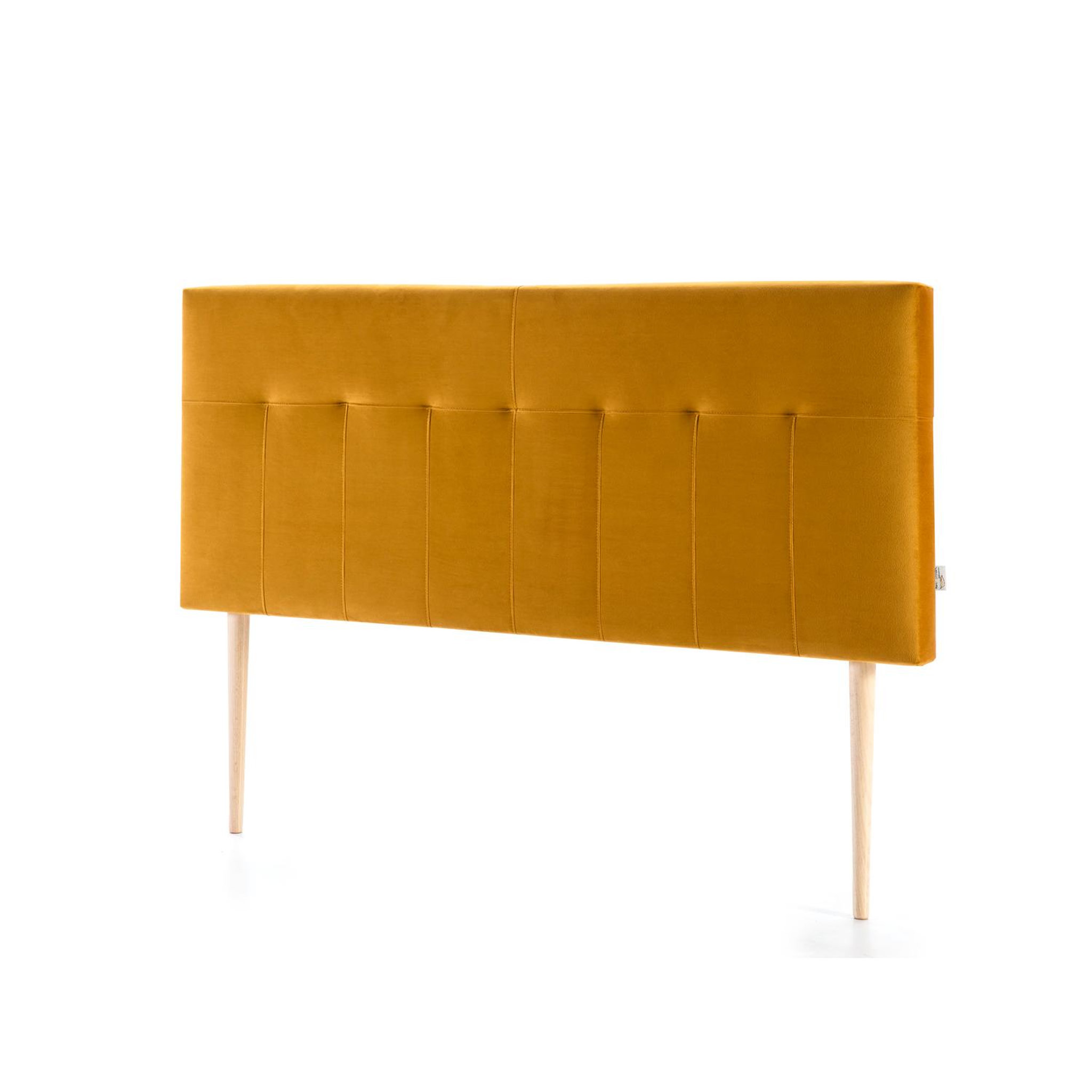 Voir la diapositive 2 : MARCKONFORT Tête de lit tapissée Napoles 140x100 cm Moutarde, Velours, Pieds en Bois