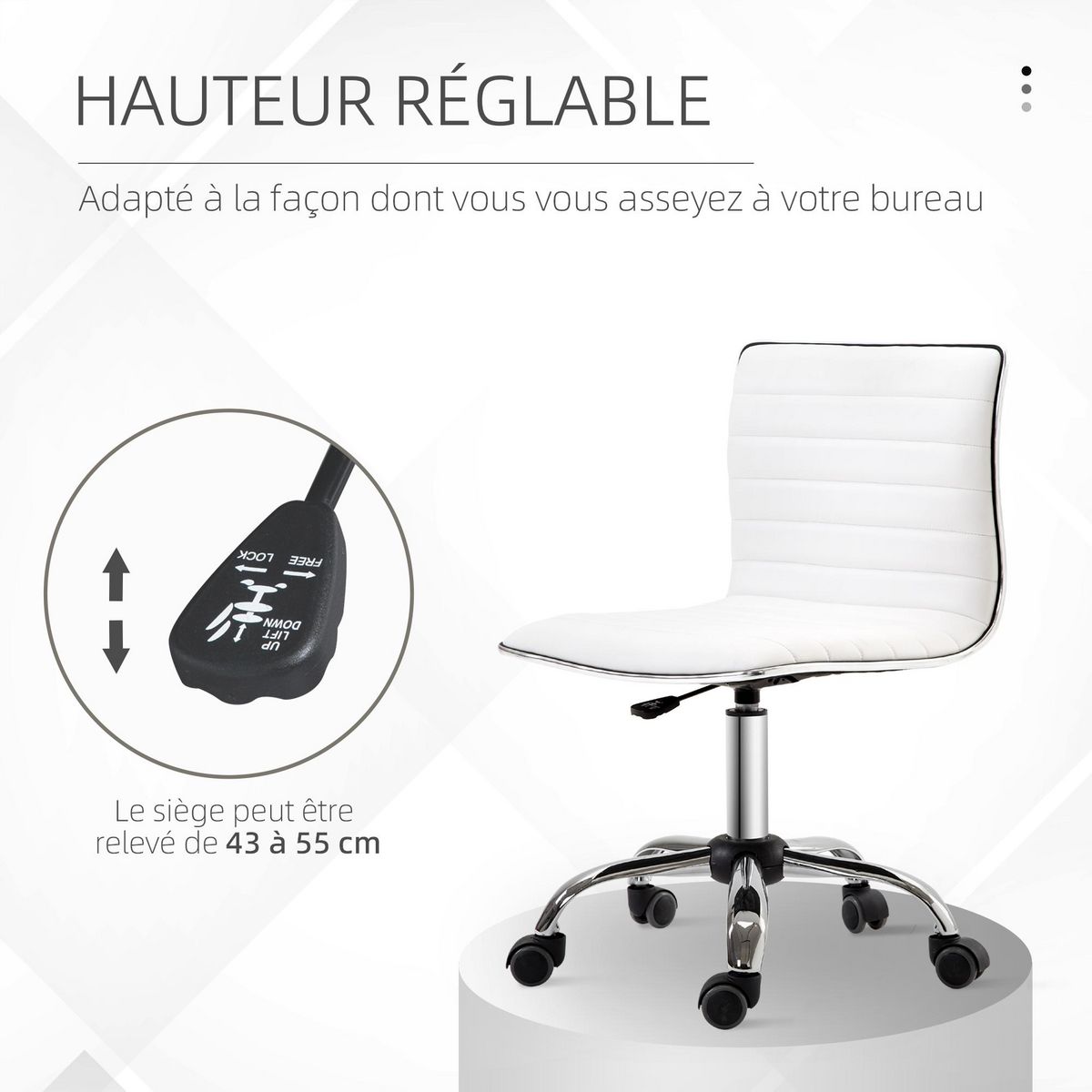 HOMCOM Chaise de bureau design style Chesterfield acier chromé revêtement synthétique blanc