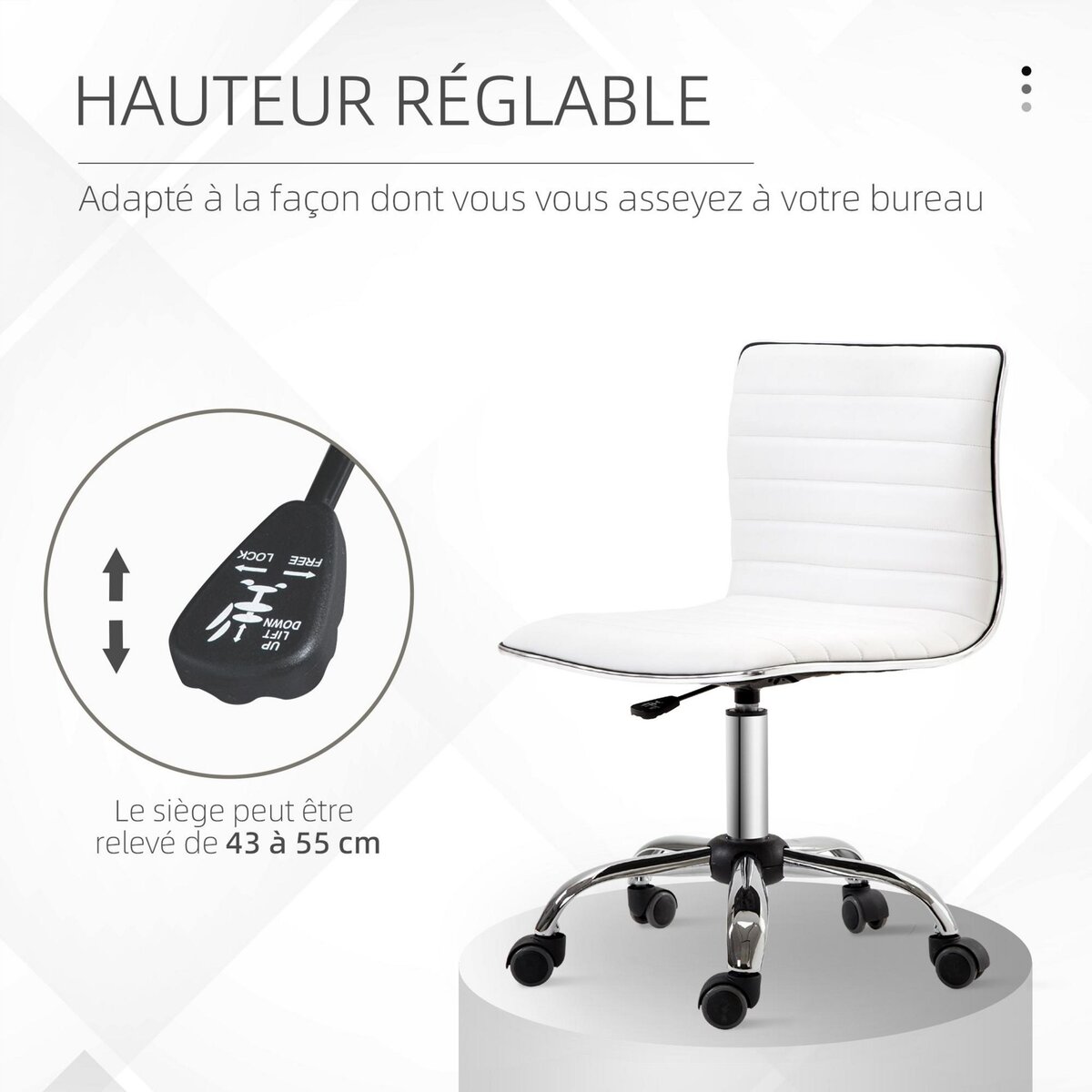 HOMCOM Chaise de bureau design style Chesterfield acier chromé revêtement synthétique blanc