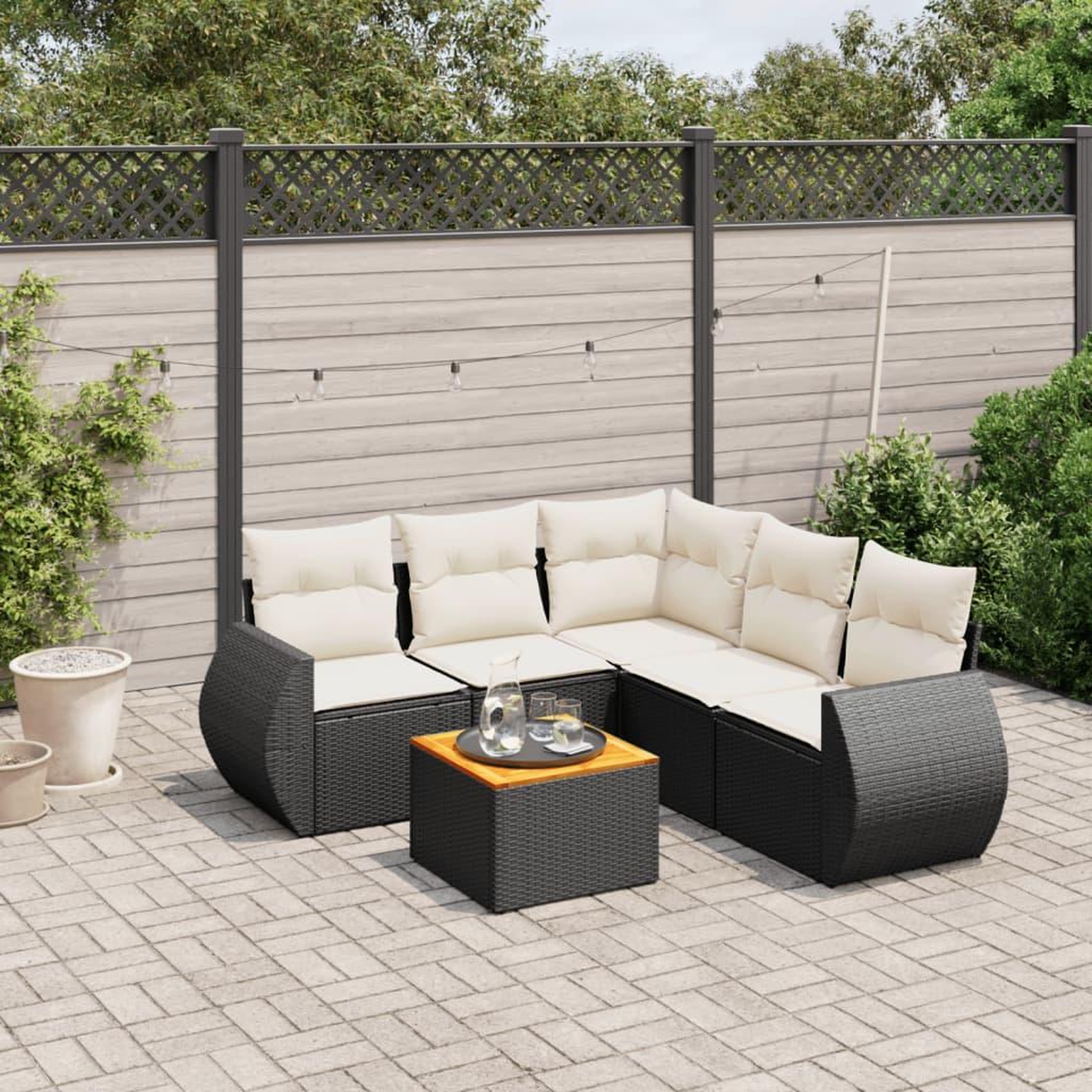 VIDAXL Salon de jardin 6 pcs avec coussins noir resine tressee