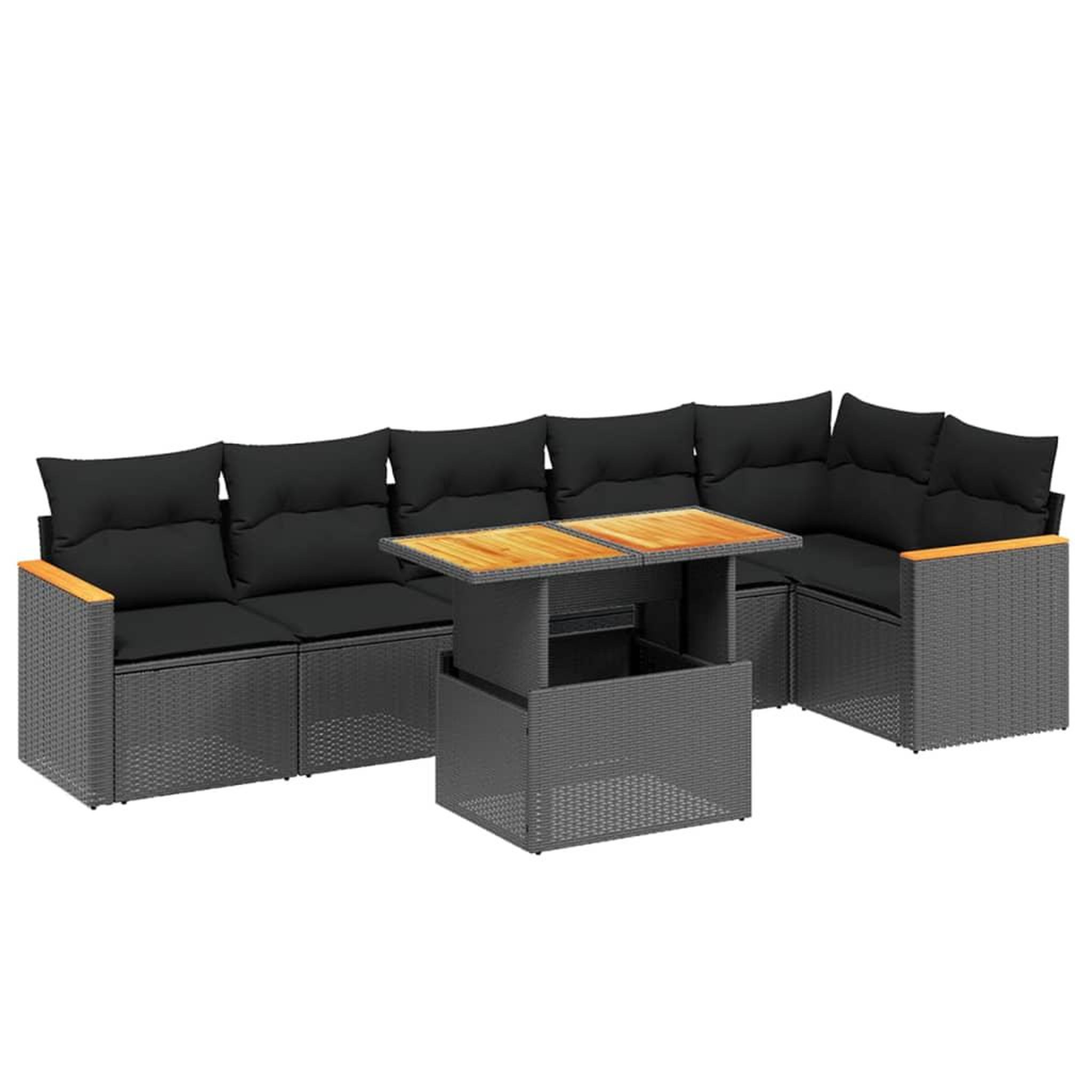 Voir la diapositive 2 : VIDAXL Salon de jardin 7 pcs avec coussins noir resine tressee