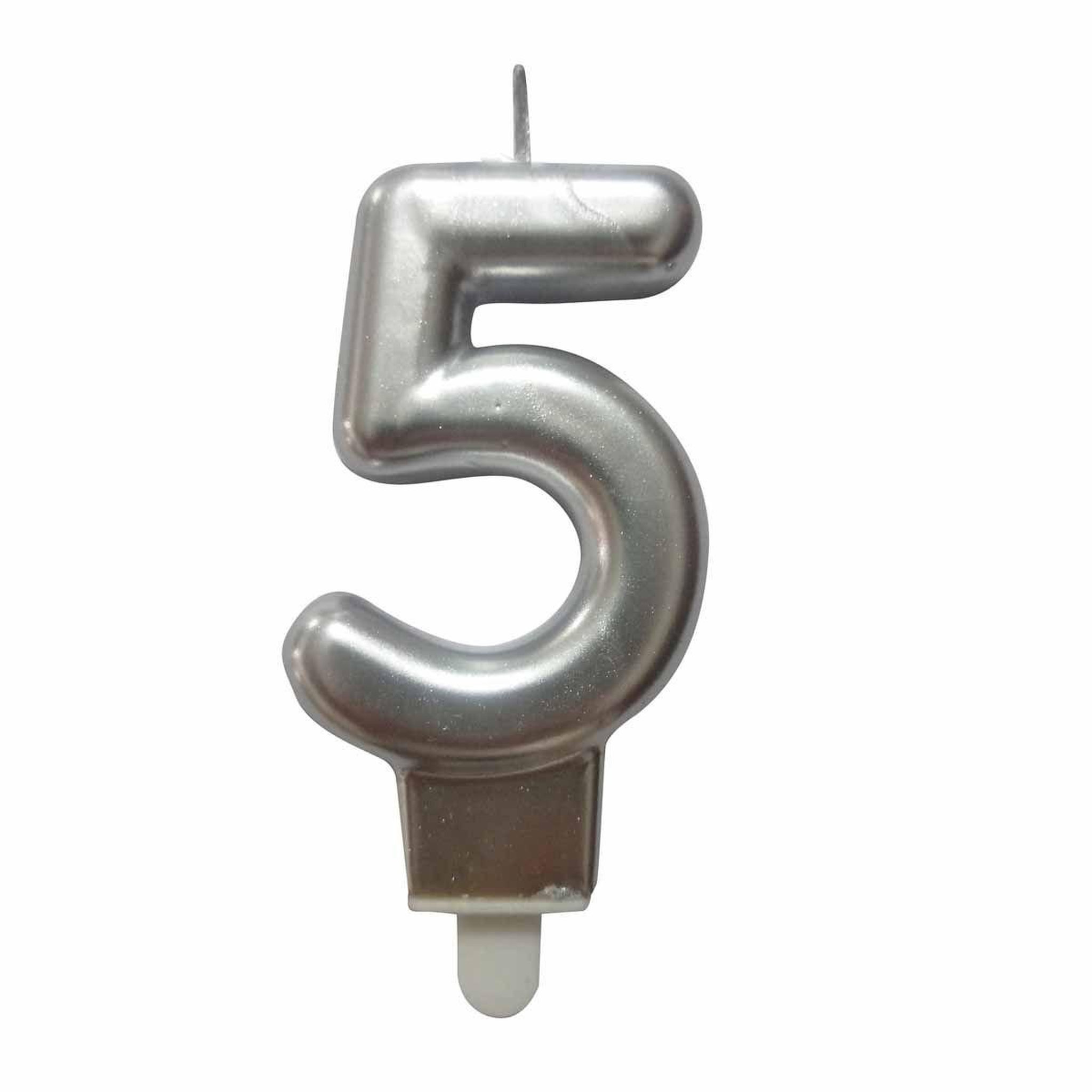 HOMEA Bougie d'Anniversaire  Chiffre 5  7cm Argent