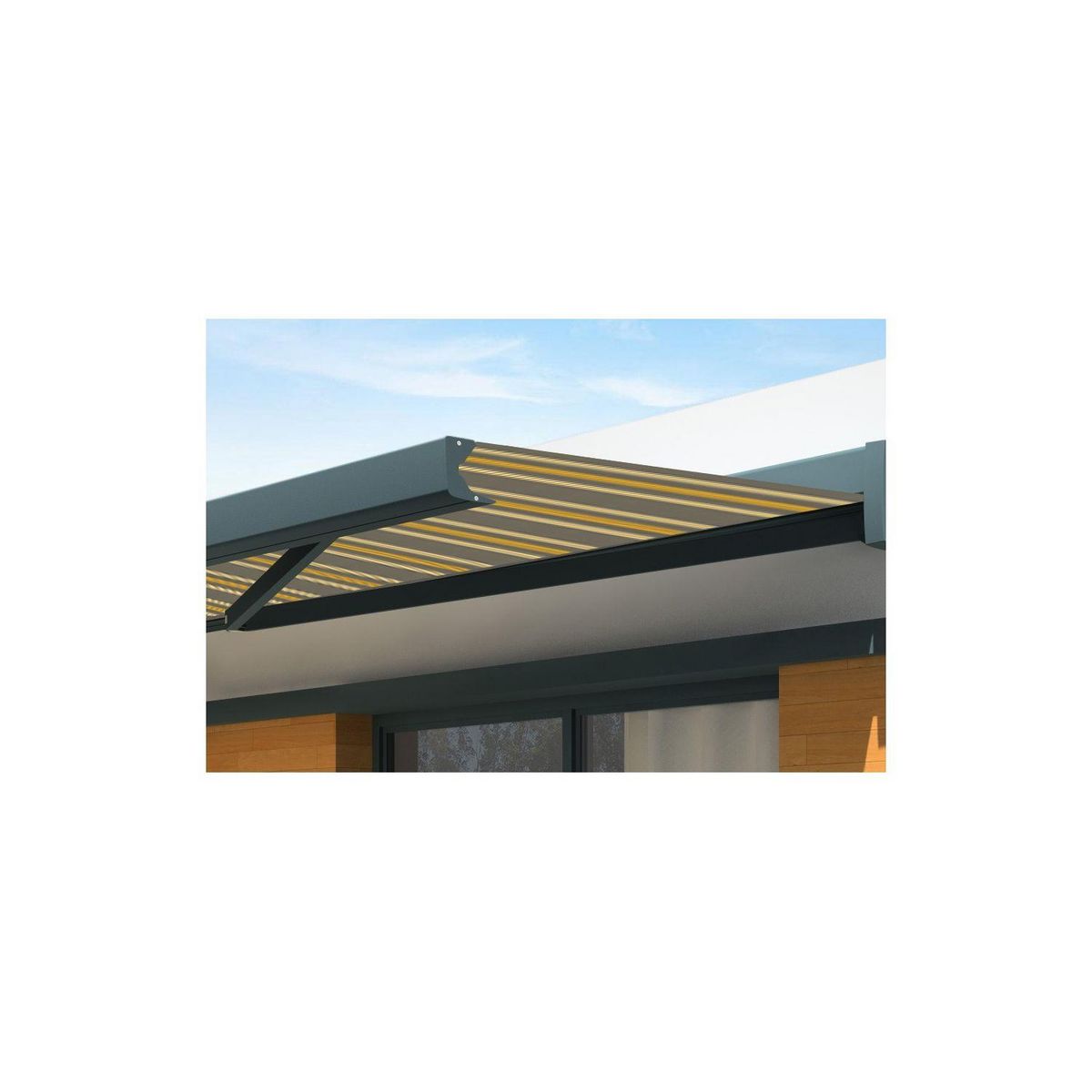 SUNSTYL Store motorisé avec Led NINA rayé Coffre intégral gris 