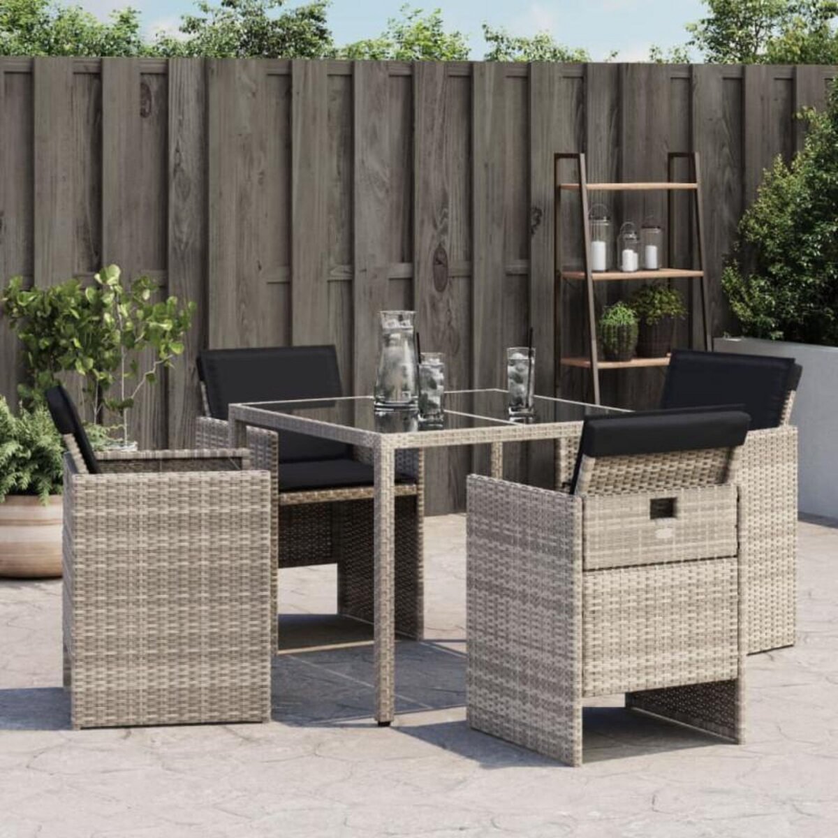 VIDAXL Chaises de jardin avec coussins lot de 4 gris clair poly rotin