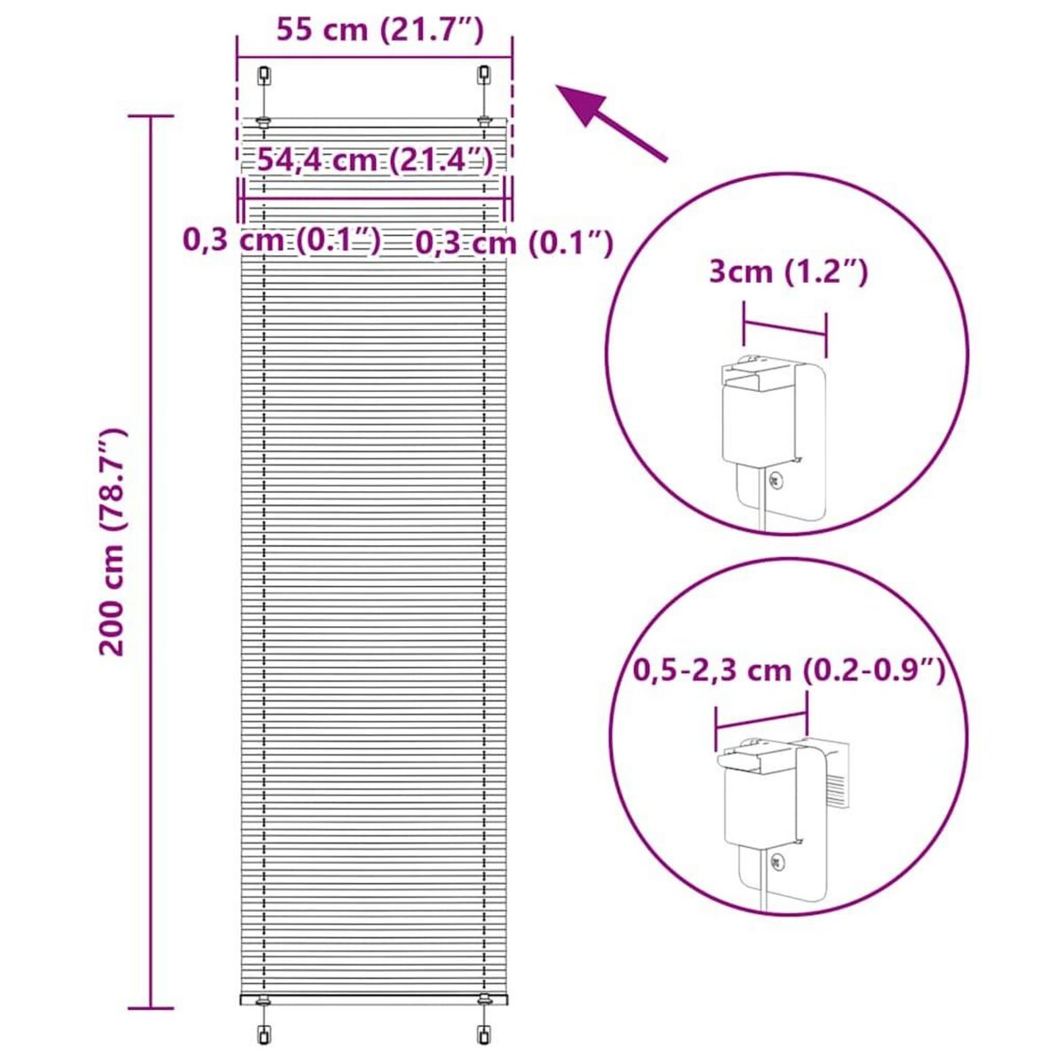 VIDAXL Store plisse rouge bordeaux 55x200 cm largeur du tissu 54,4 cm