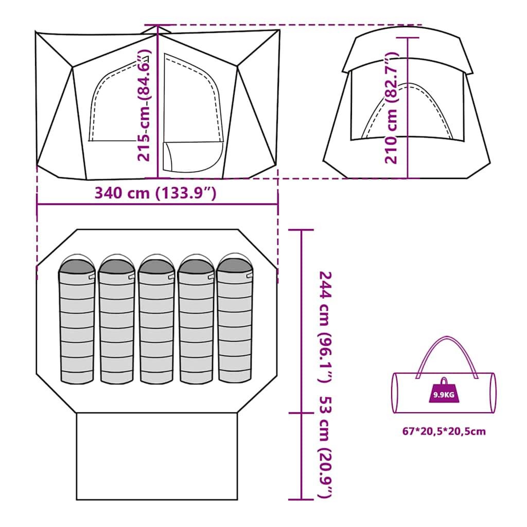 Voir la diapositive 6 : VIDAXL Tente de camping de cabine 5 personnes vert impermeable