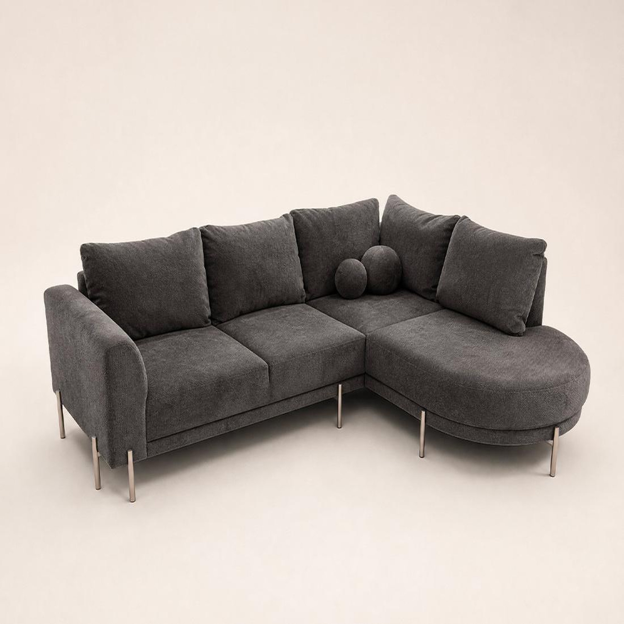 Voir la diapositive 3 : BEST MOBILIER Gabin - canapé d'angle droit 5 places en velours texturé