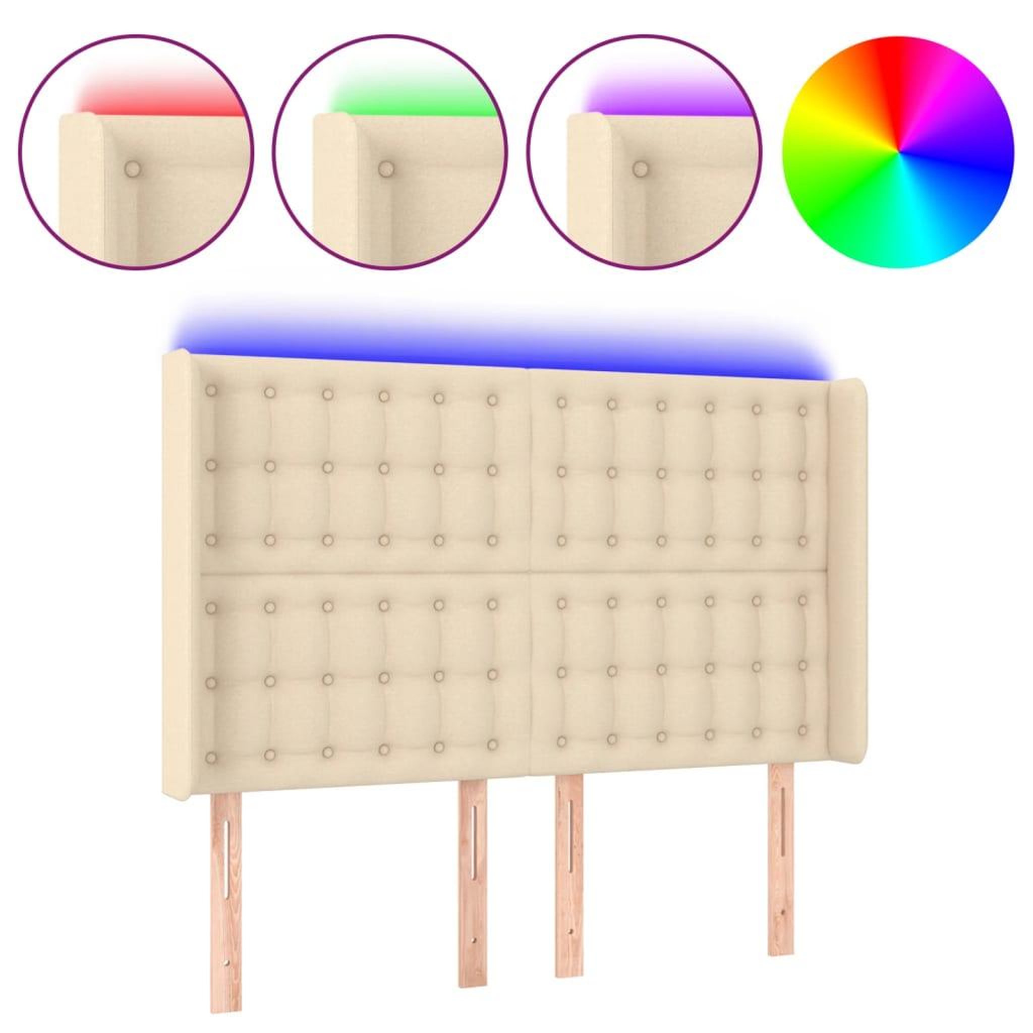 Voir la diapositive 2 : VIDAXL Tete de lit a LED Creme 147x16x118/128 cm Tissu