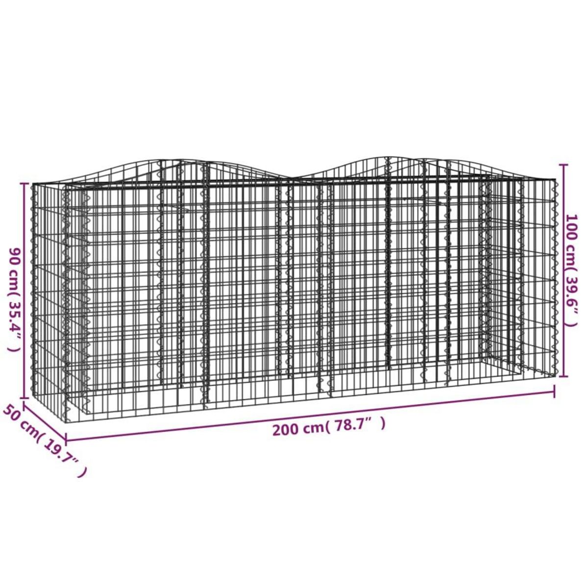 VIDAXL Lit sureleve a gabions arque 200x50x100 cm Fer galvanise