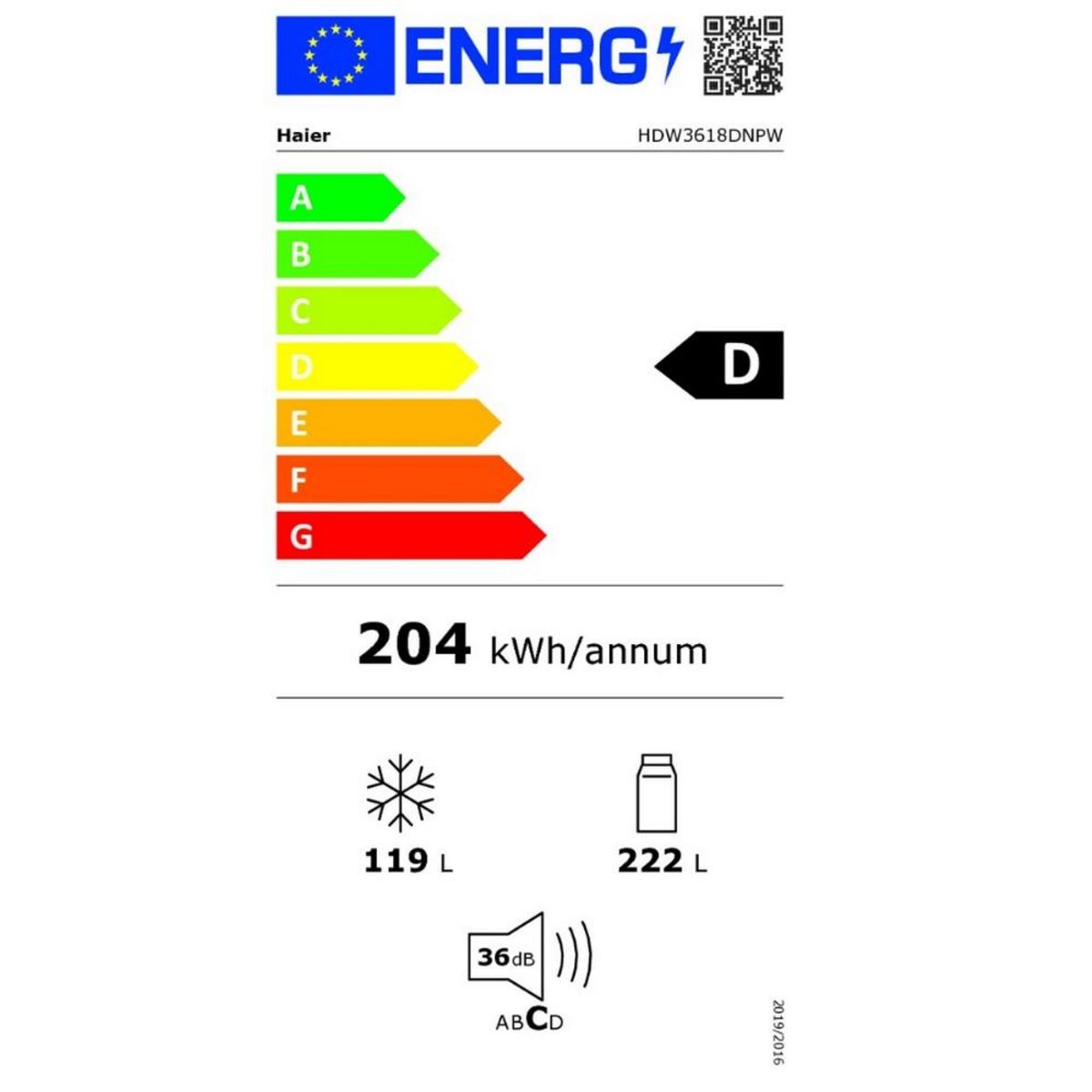 HAIER Réfrigérateur combiné 60cm 341l nofrost blanc - HDW3618DNPW