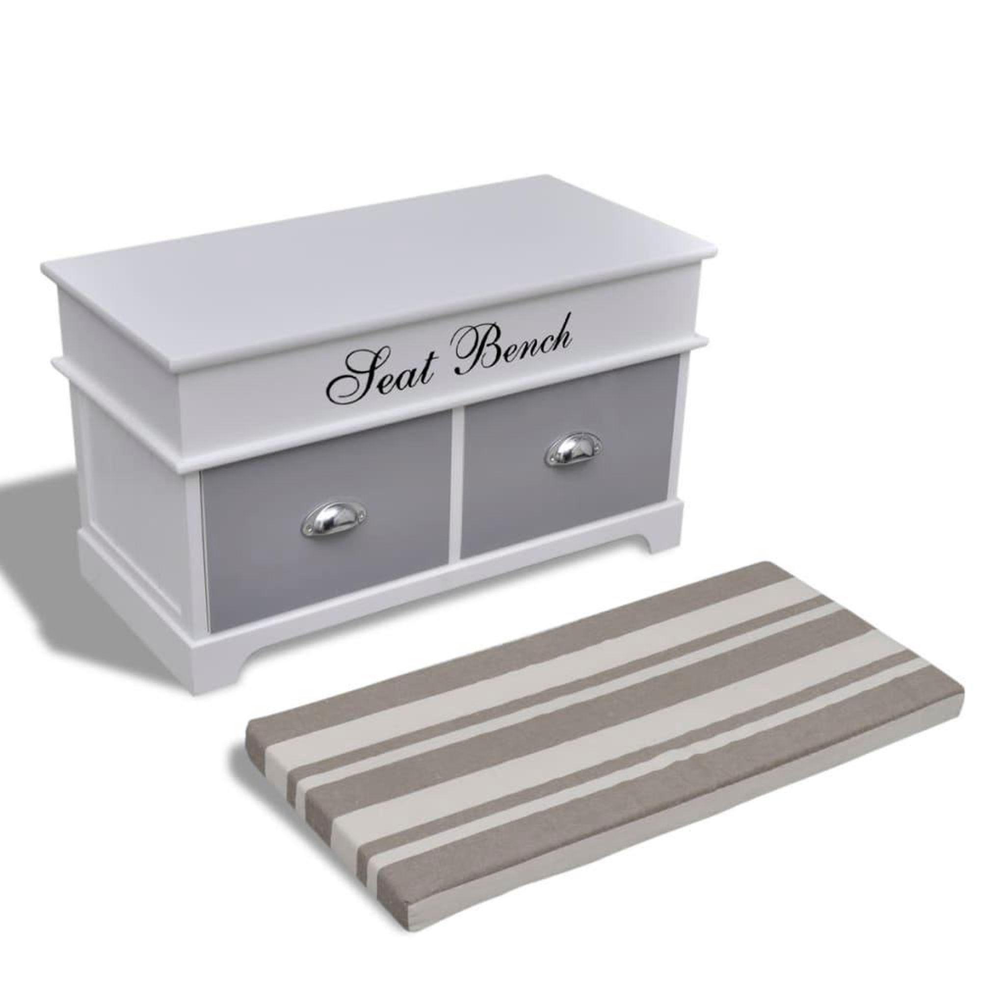 Voir la diapositive 4 : VIDAXL Banc d'entree et de rangement avec coussin gris 2 tiroirs blanc
