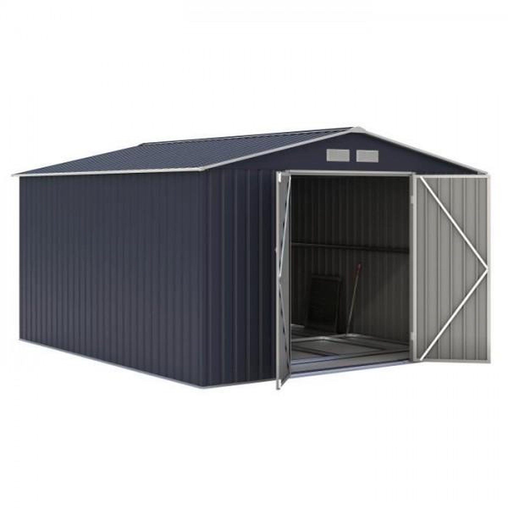 MARKET24 VELASCO Abri de jardin en métal 8,84 m² - 277 x 319 x 202 cm - Kit d'ancrage inclus, 2 portes battantes - Gris